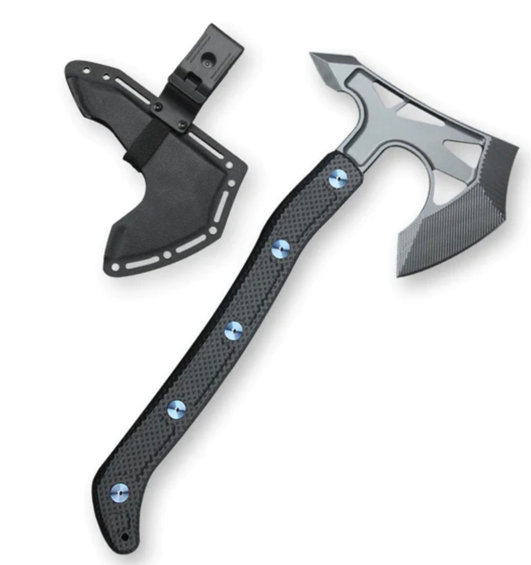 Jake Hoback Ps2 Axe Stonewash AEB-L Steel w/ Unidirectional Carbon Fiber & Blue Anodized Bolts