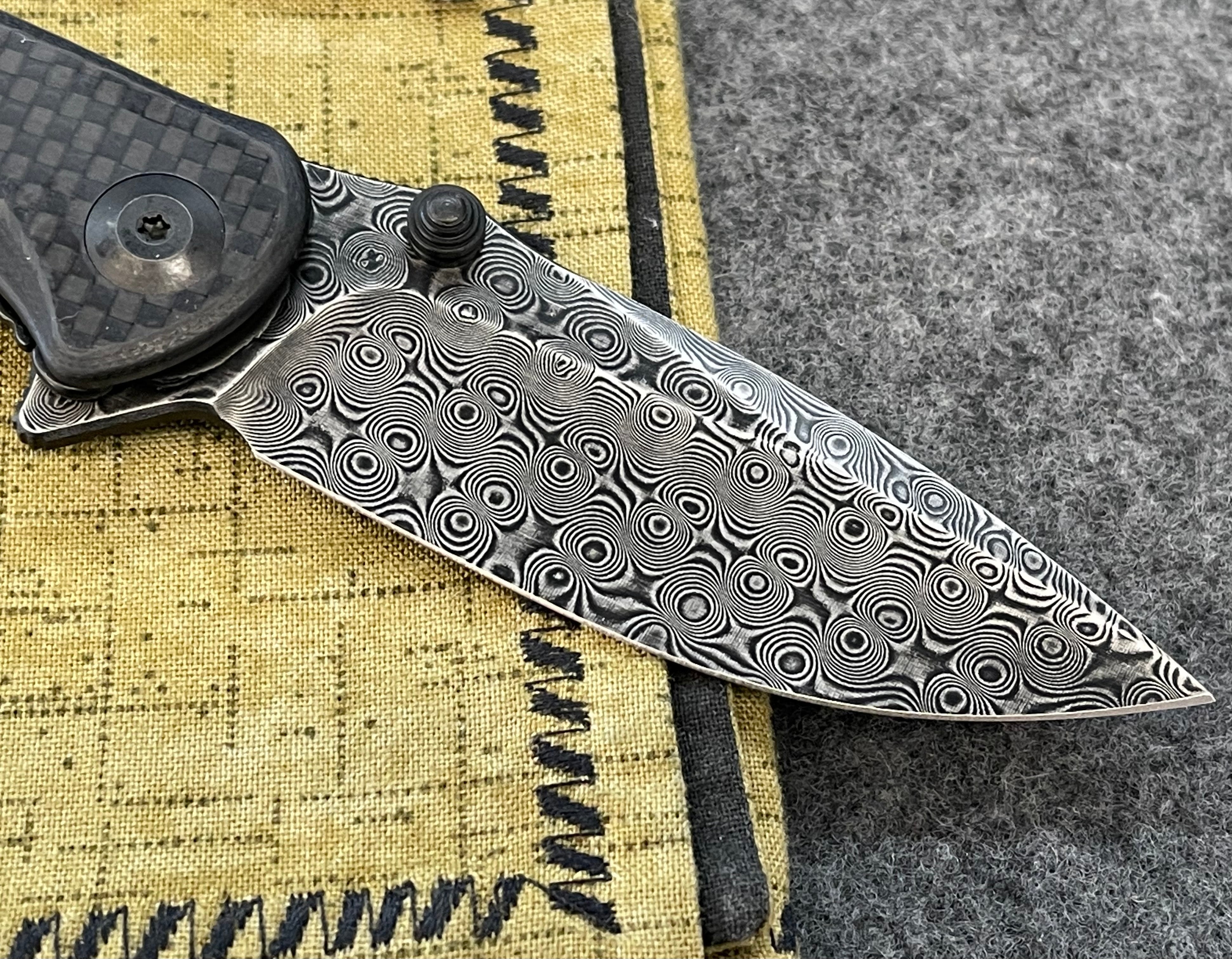 Civivi Pintail Flipper Twill Carbon Fiber Overlay On Black G10 Handle (2.98 Black Hand Rubbed Damascus) C2020DS-1