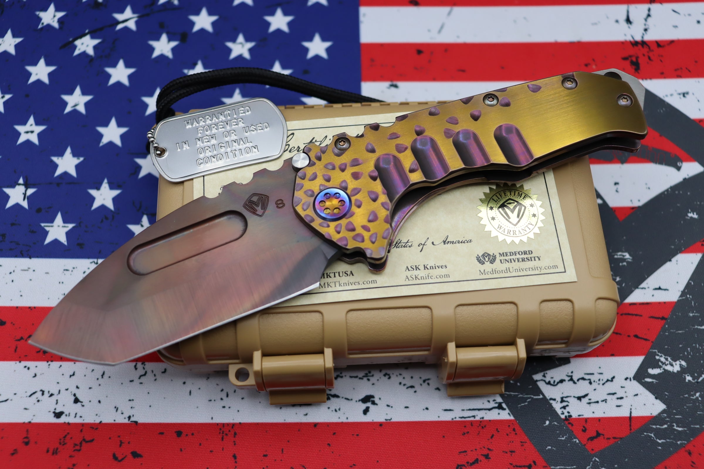 Medford Knife Praetorian T Falling Leaf Bronze & Flamed with S35 Vulcan Tanto