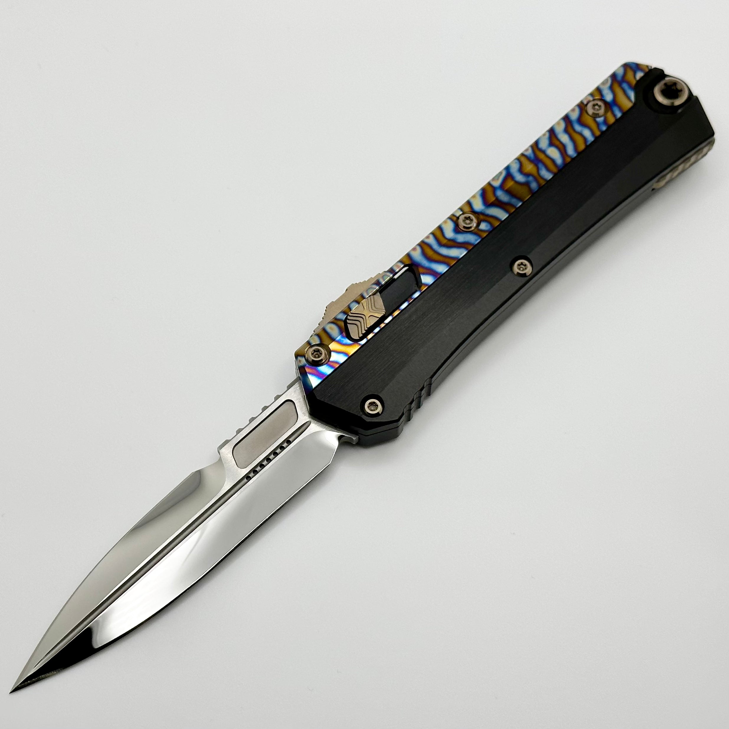 Marfione Custom Knives Glykon Mirror Polish w/ Hefted Black Aluminum Handle & Flamed Ti Overlays