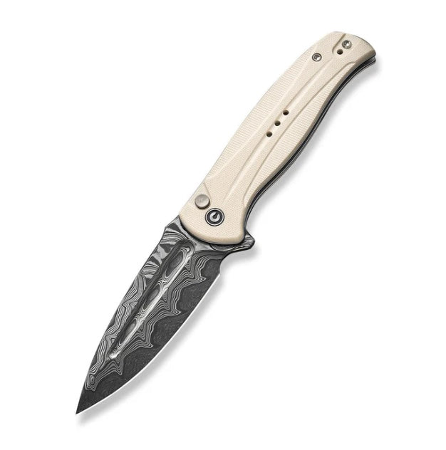 Civivi Incindie Button Lock Flipper w/ Ivory/White G-10 Handles & Damascus C23053-DS1