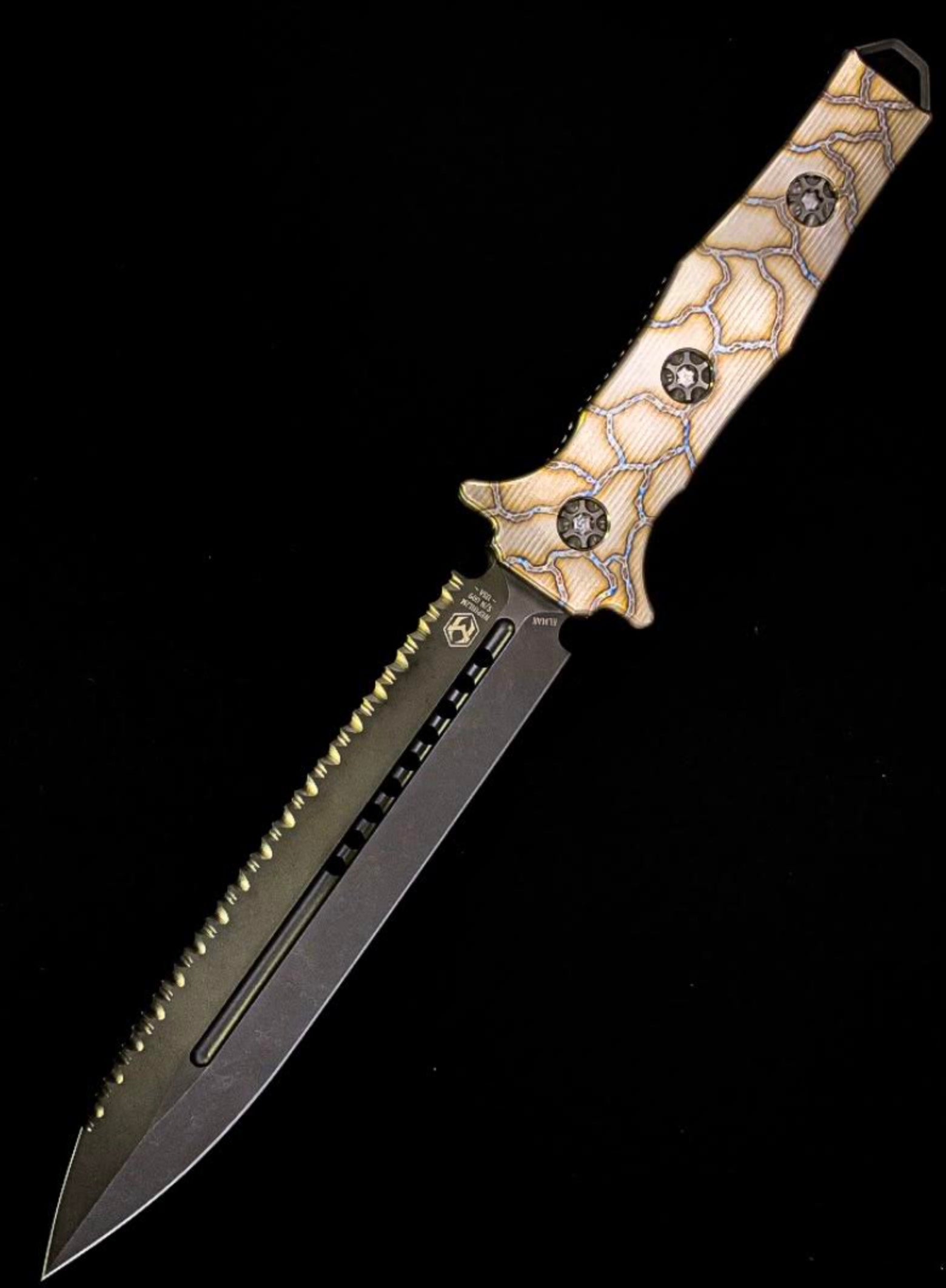 Heretic Knives Nephilim Flamed Titanium & Double Edge DLC Full Serrated H003-6C-FTI