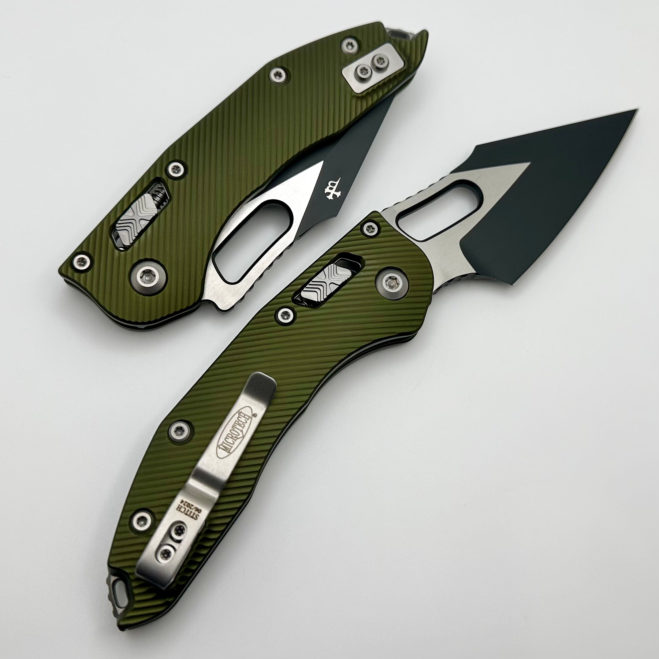 Microtech Knives Manual Stitch RAM LOK Fluted Aluminum OD Green Standard & Black M390MK 169RL-1FLOD