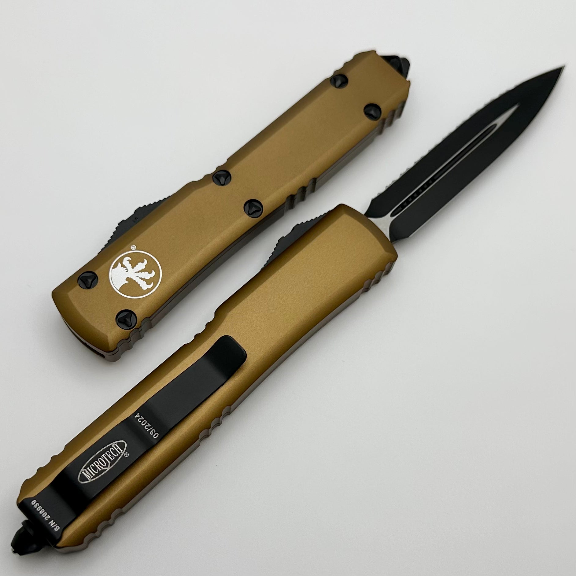 Microtech Ultratech Double Edge D/E Black Full Serrated & Tan 122-3TA