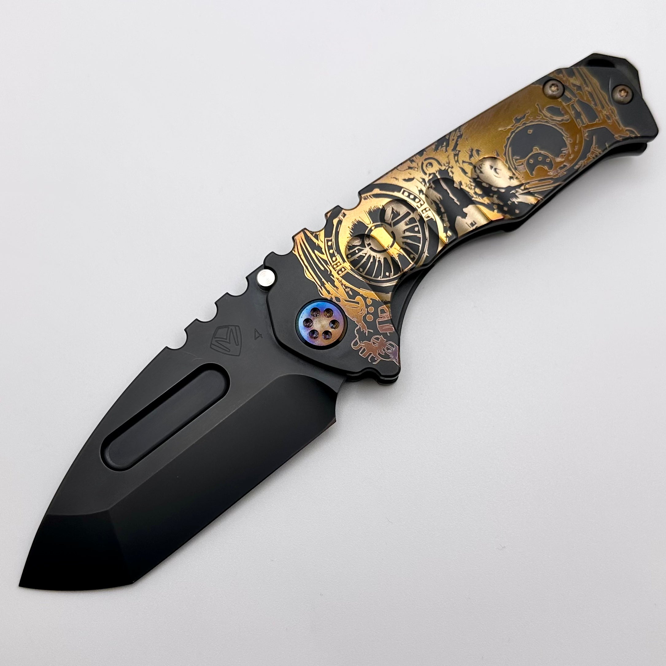 Medford Praetorian Genesis T PVD Ghost Steampunk Handles w/ Flamed Hardware/Clip & S45VN PVD Tanto