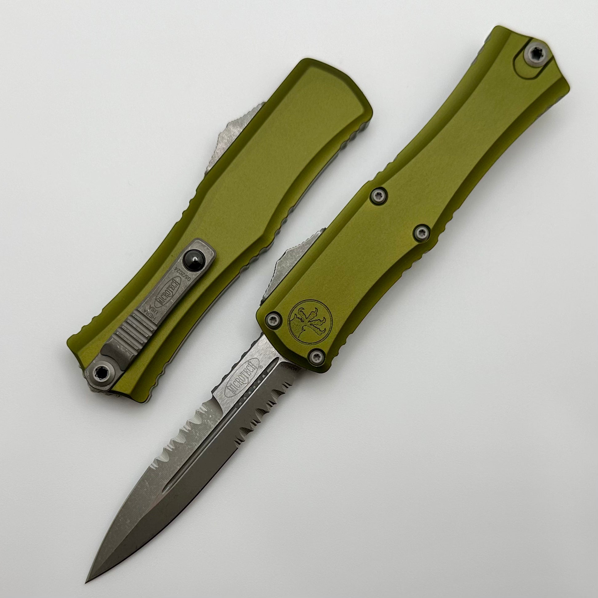 Microtech Knives Mini Hera Partial Serrated Apocalyptic Bayonet M390MK w/ OD Green Handle 1701M-11APOD