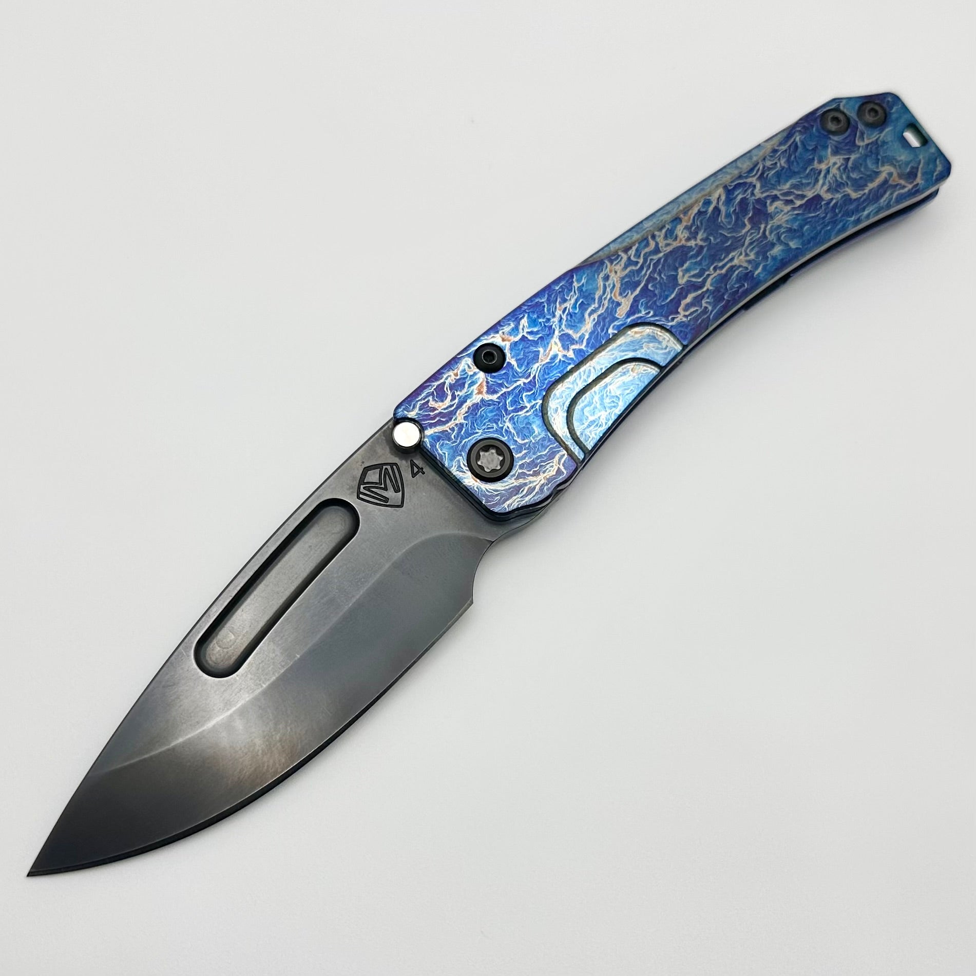 Medford Knife Slim Midi DLC Drop Point S45 & Blue Acid Etch Flamed Handles/Clip w/ Black Hardware