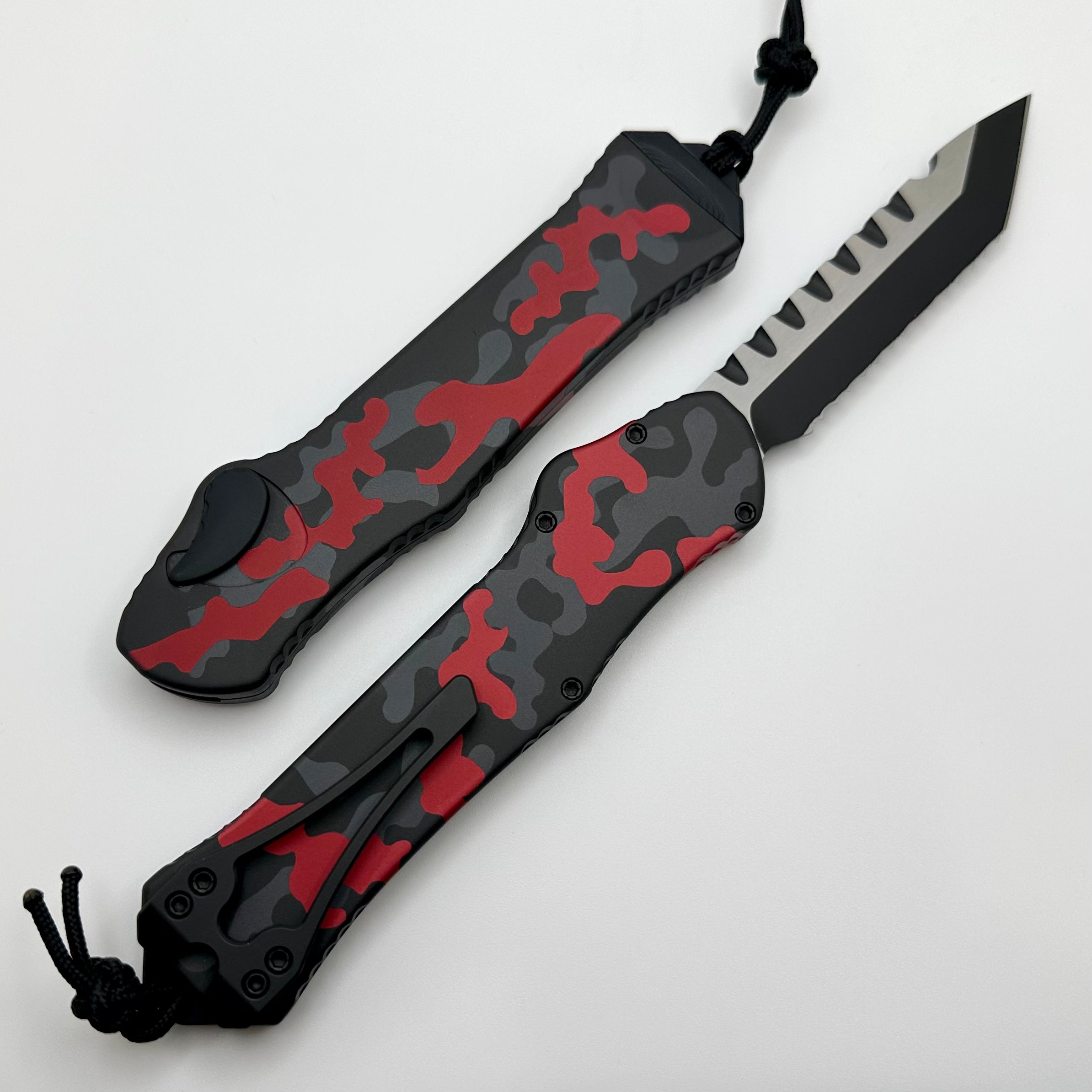 Heretic Hydra V3 Red Camo Aluminum Handle & Two Tone Cerakote Tanto Full Serrated MagnaCut H006-10C-RCAMO