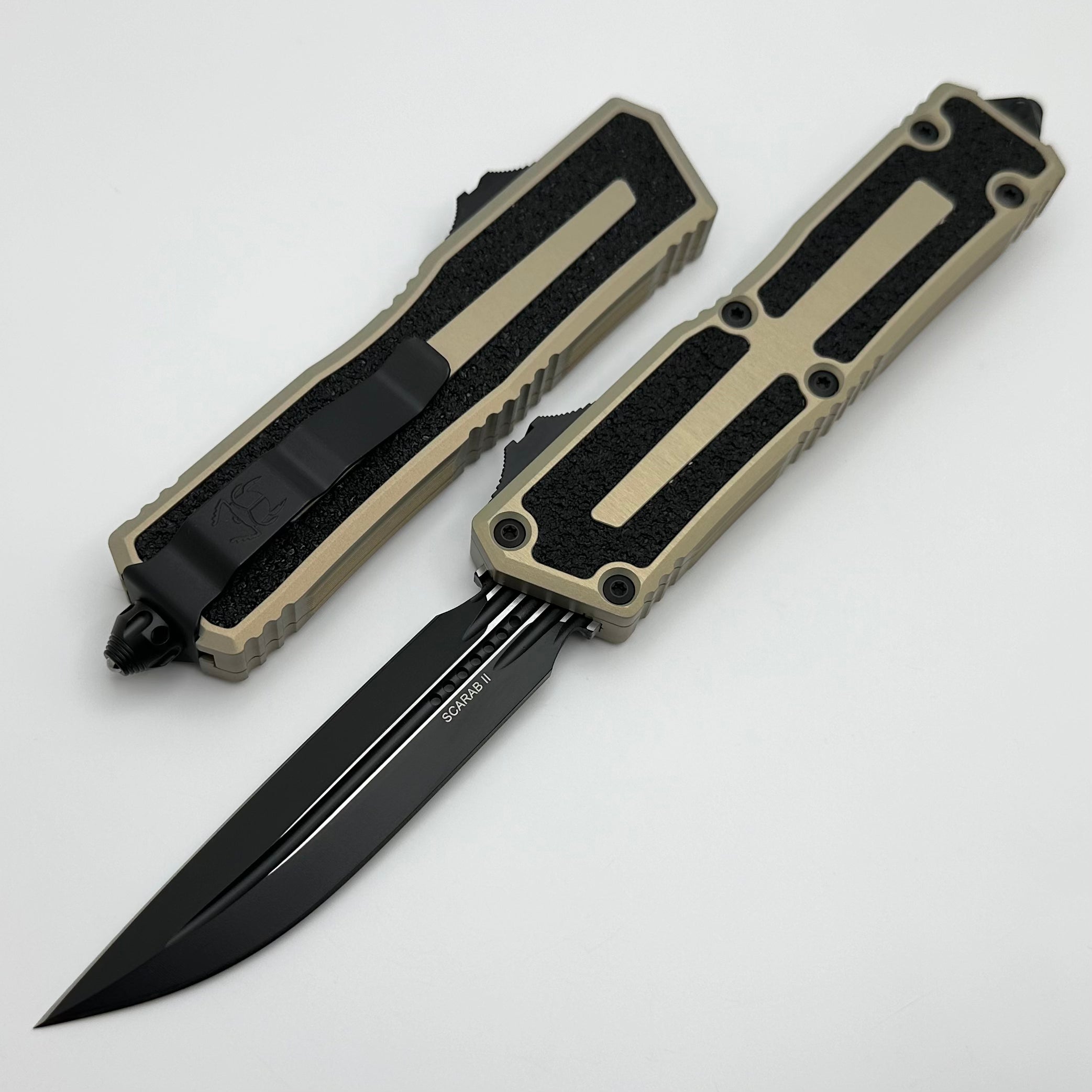 Microtech Scarab 2 Gen 3 Black D/E-S w/ Sand Handles 1180-1SN