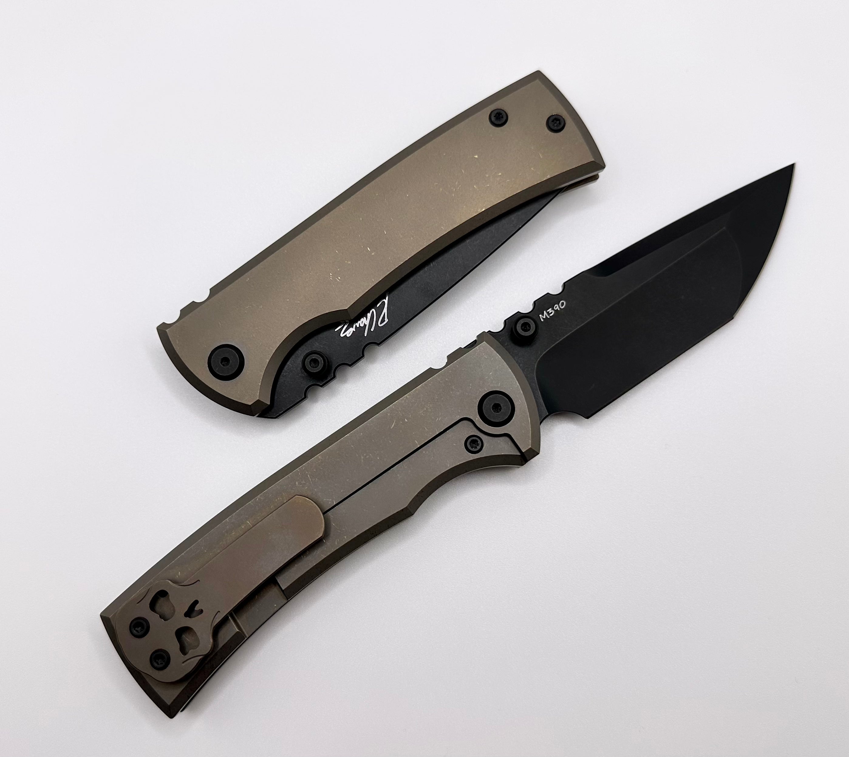 Chaves Knives Redencion 229 Bronze Titanium & M390 Chisel Tanto