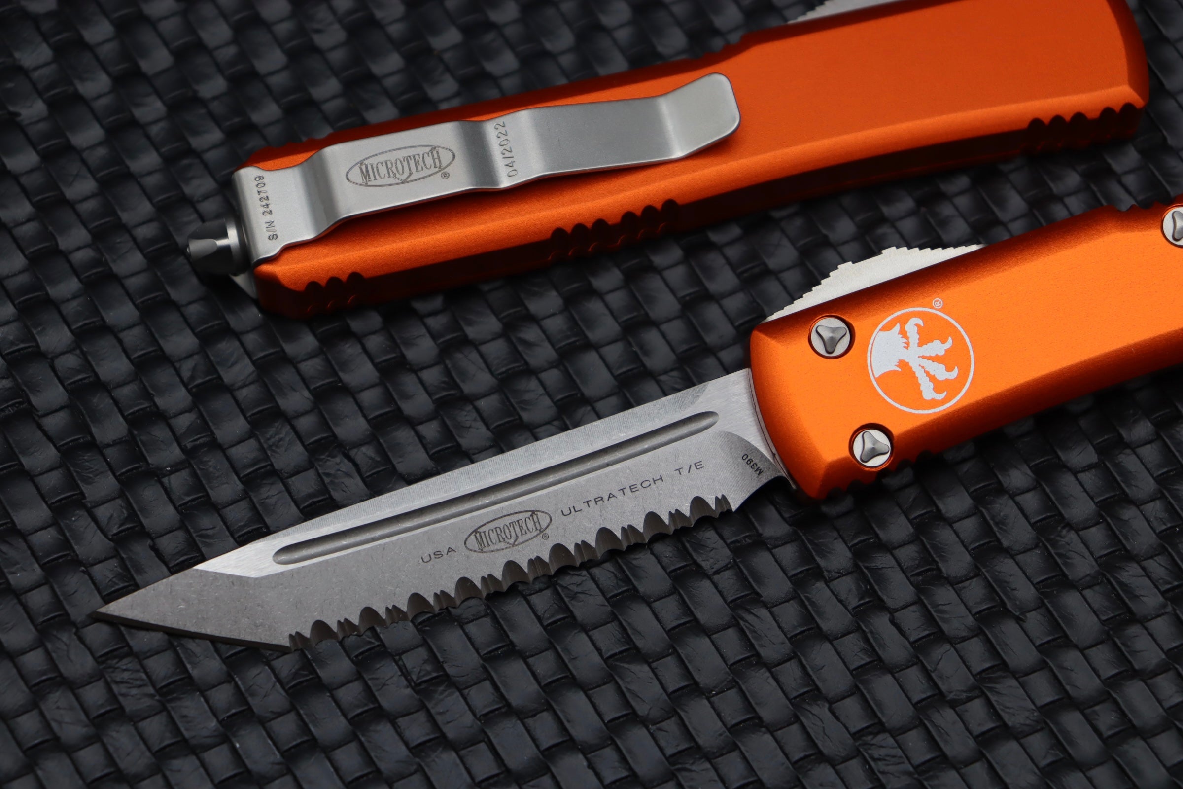 Microtech Ultratech Orange w/ Tanto Stonewash Full Serrated 123-12OR