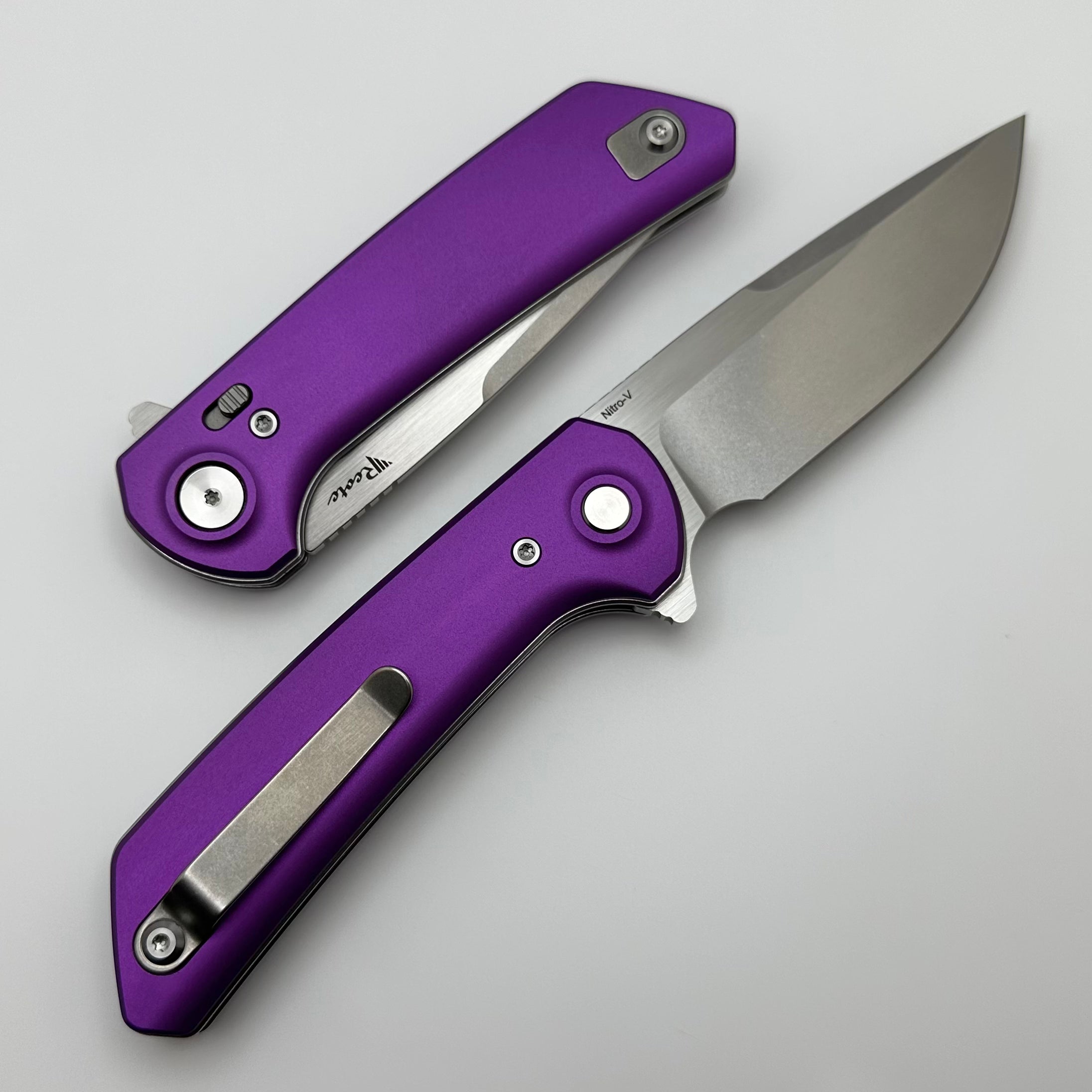 Reate Knives PL-XF Purple Aluminum Handles & Stonewash/Satin Nitro-V