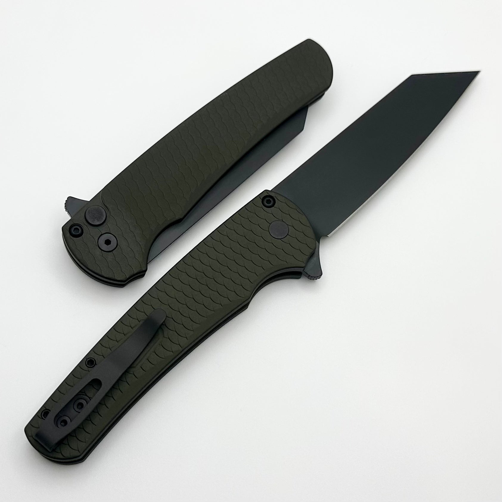 Pro-Tech Malibu Green Aluminum “Dragon Scale” Handle & DLC 20CV Reverse Tanto 5236-Green