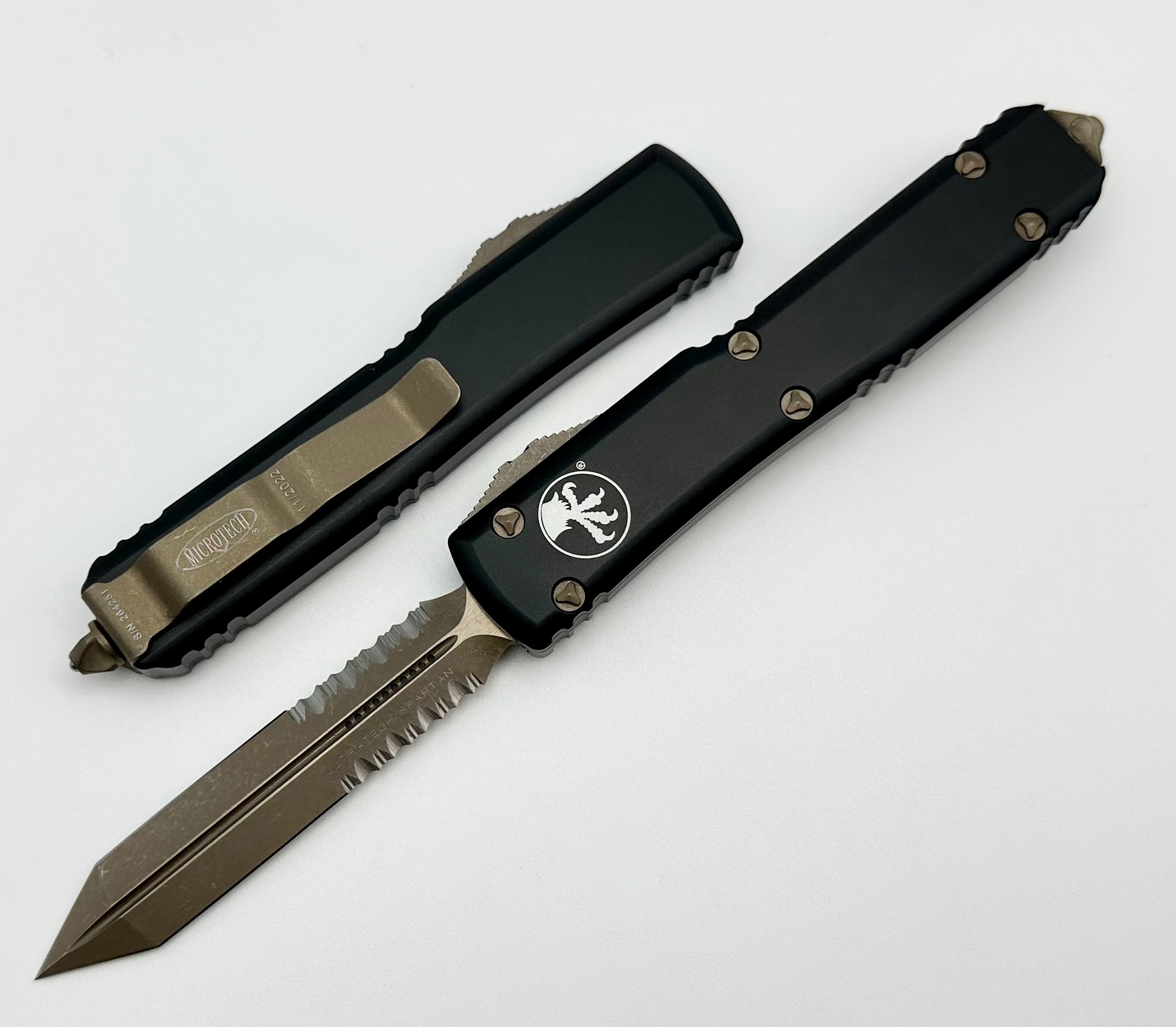 Microtech Ultratech Spartan Partial Serrated Apocalyptic Standard & Black 223-14AP