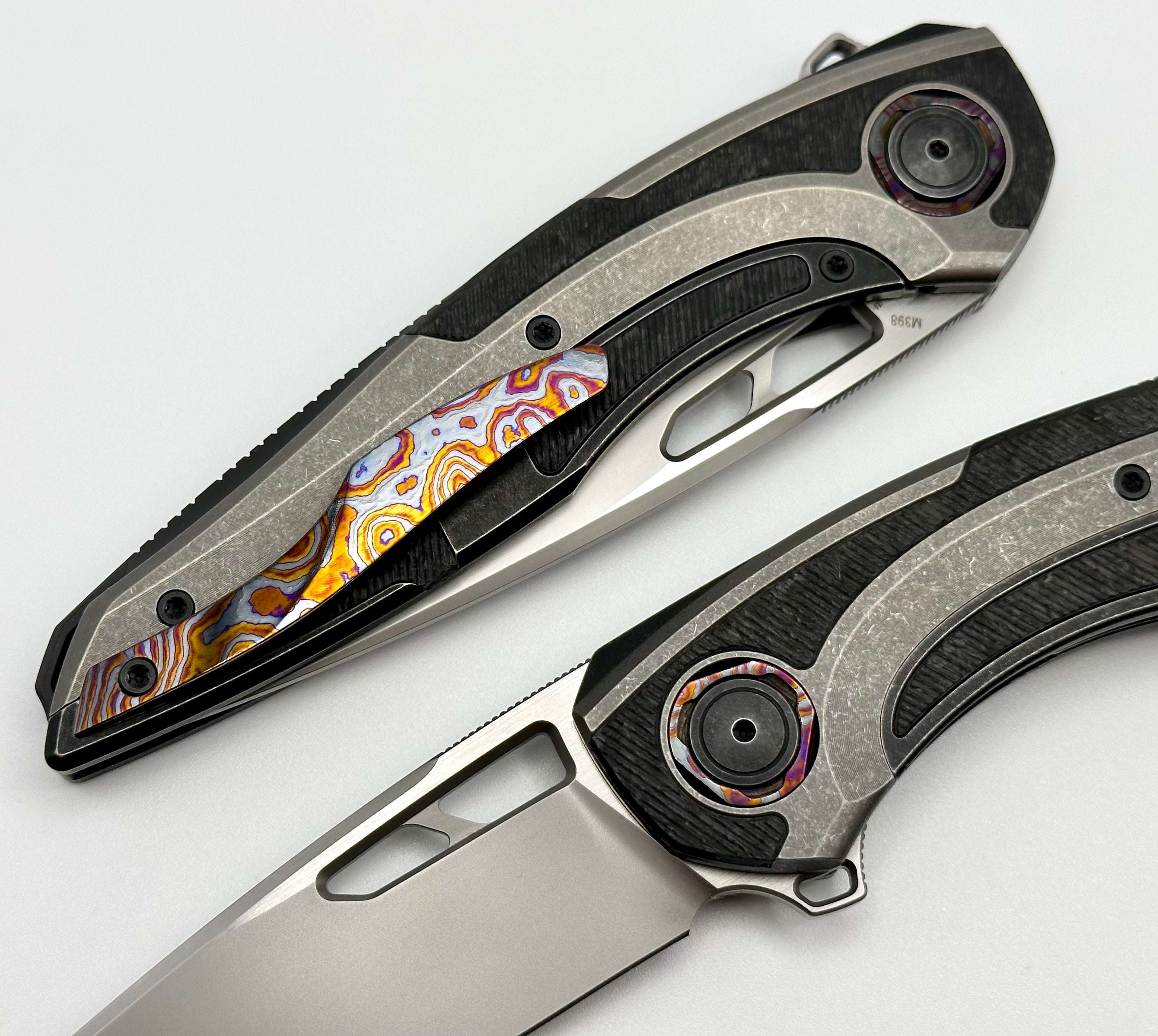 Custom Knife Factory Sukhoi-4 Titanium & Milled Carbon Fiber w/ ZircuTi Pivot Collars/Clip & M398