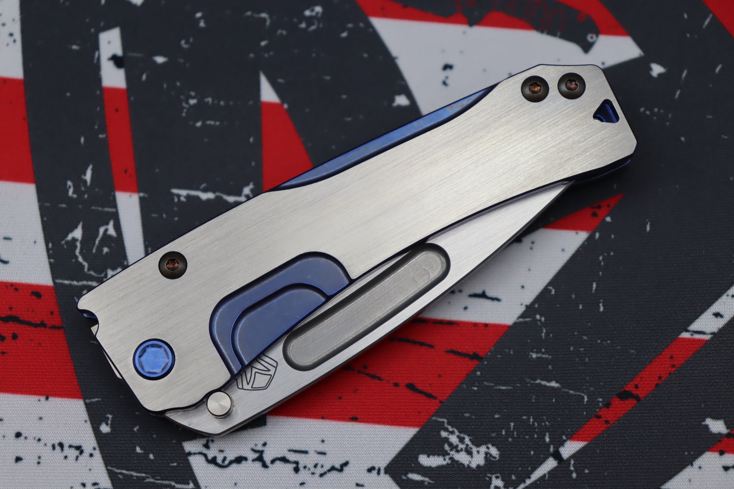 Medford Knife Slim Midi Tumbled Tanto S35 w/ Blue Faced/Silver Flats Handles & Blue Hardware/Clip