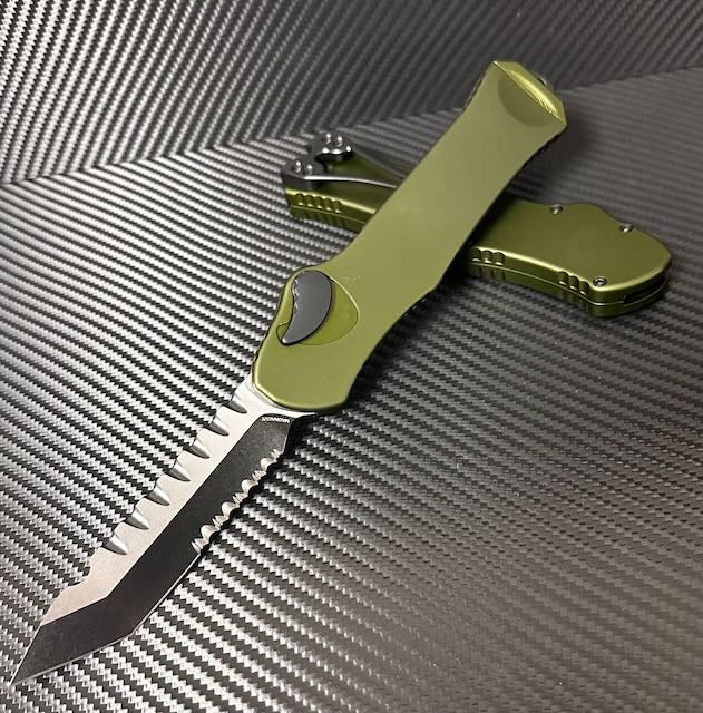 Heretic Hydra V3 OD Green Aluminum Handle & Partial Serrated Two Tone Black Tanto MagnaCut H006-11B-GRN