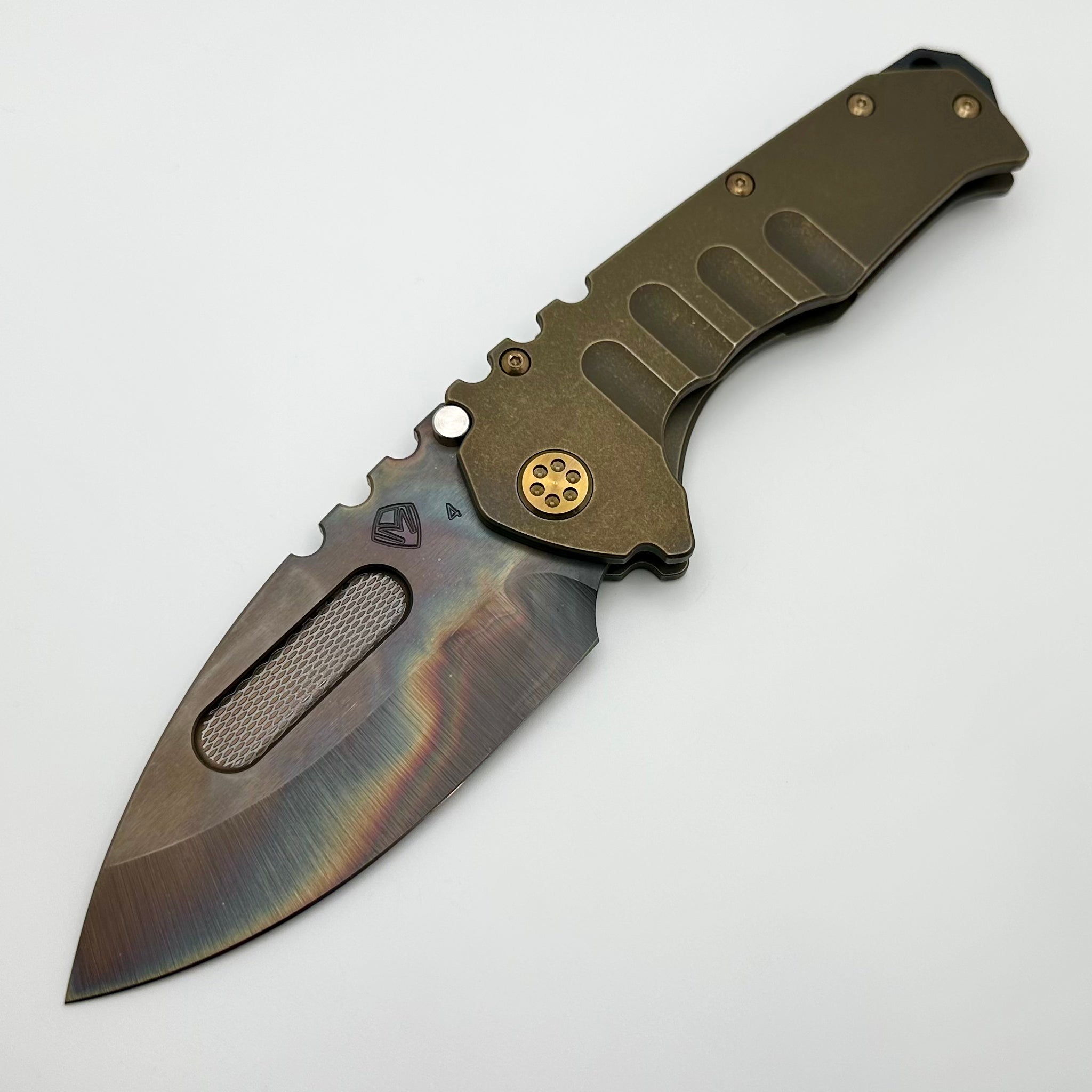 Medford Knife Praetorian T Vulcan S45 Drop Point & Old School Bronze Handles w/ Bronze Hardware/Clip