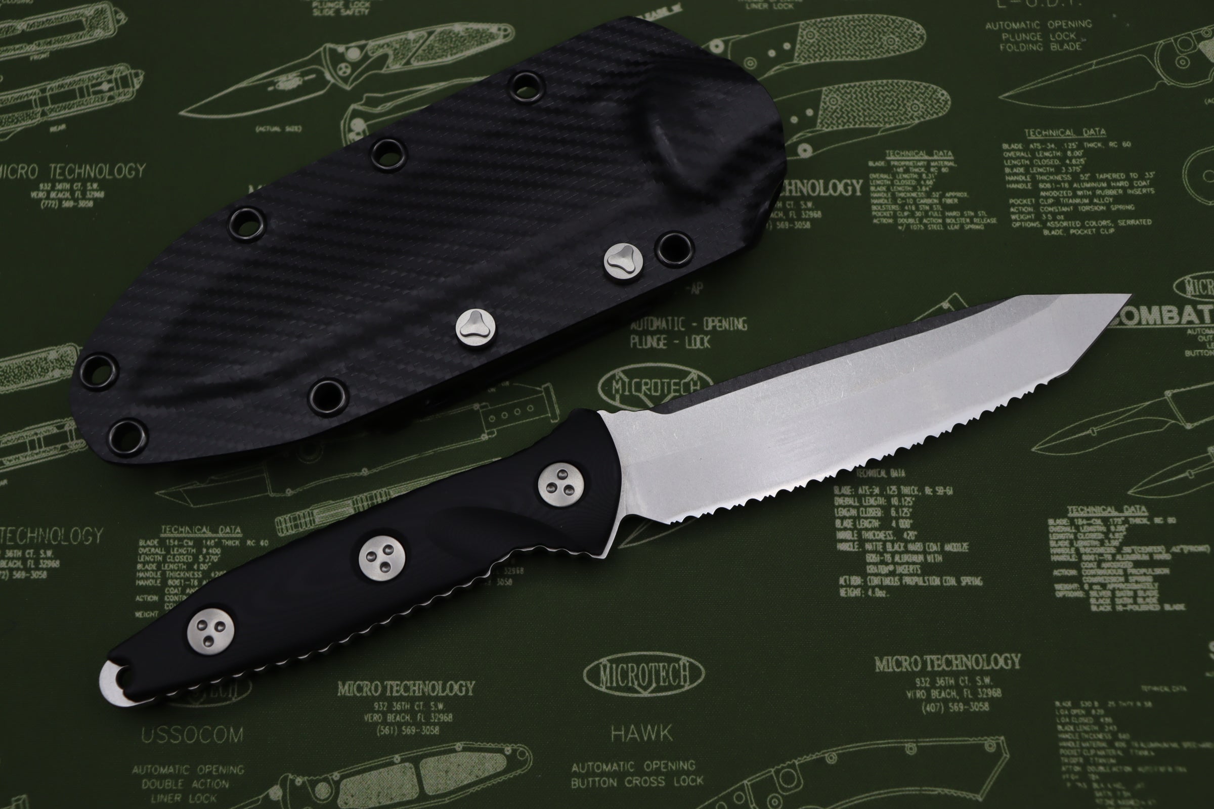 Microtech Socom Alpha Tanto Stonewash Standard Fully Serrated 114-12