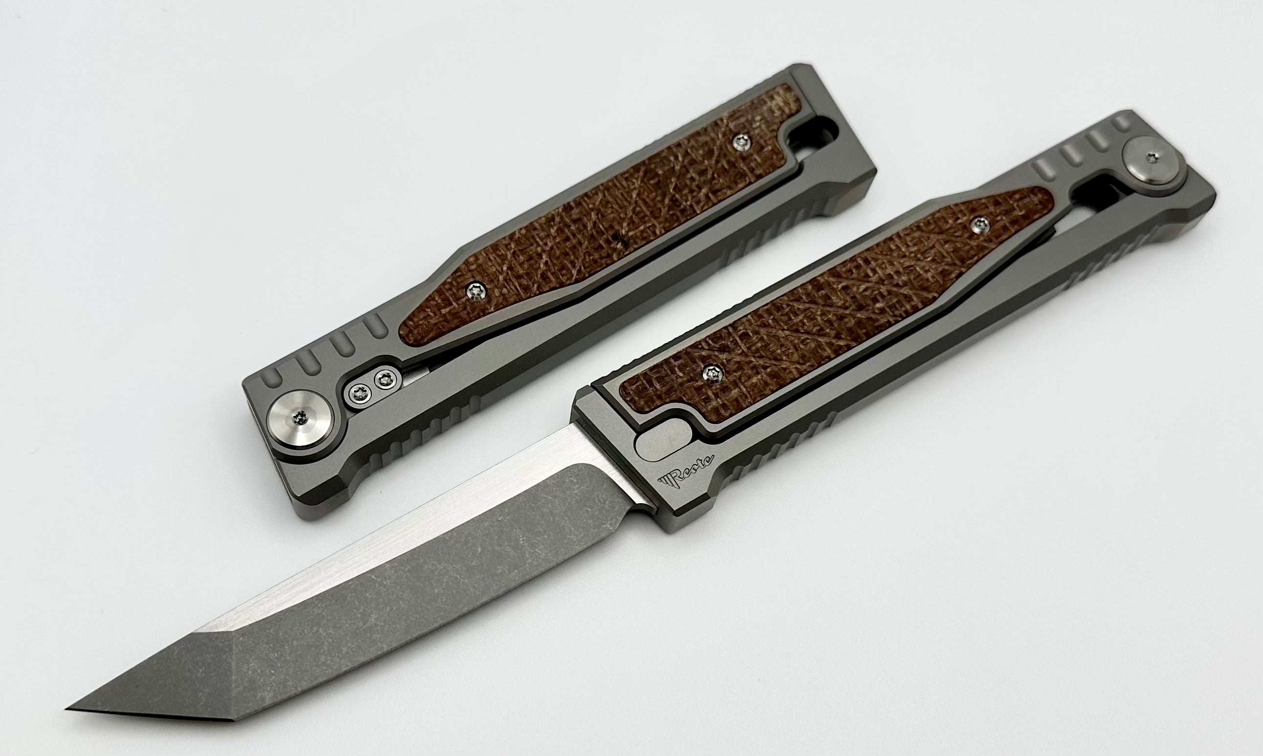 Reate EXO Exoskeleton Design Titanium/Burlap Micarta & CPM-3V Tanto