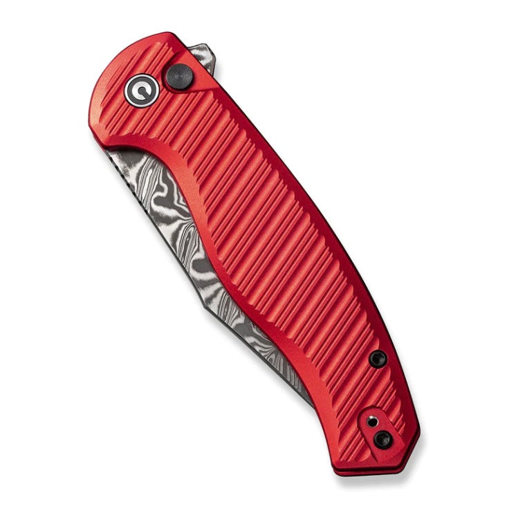 Civivi Stormhowl Flipper Red Aluminum Handles w/ Damascus C23040B-DS1