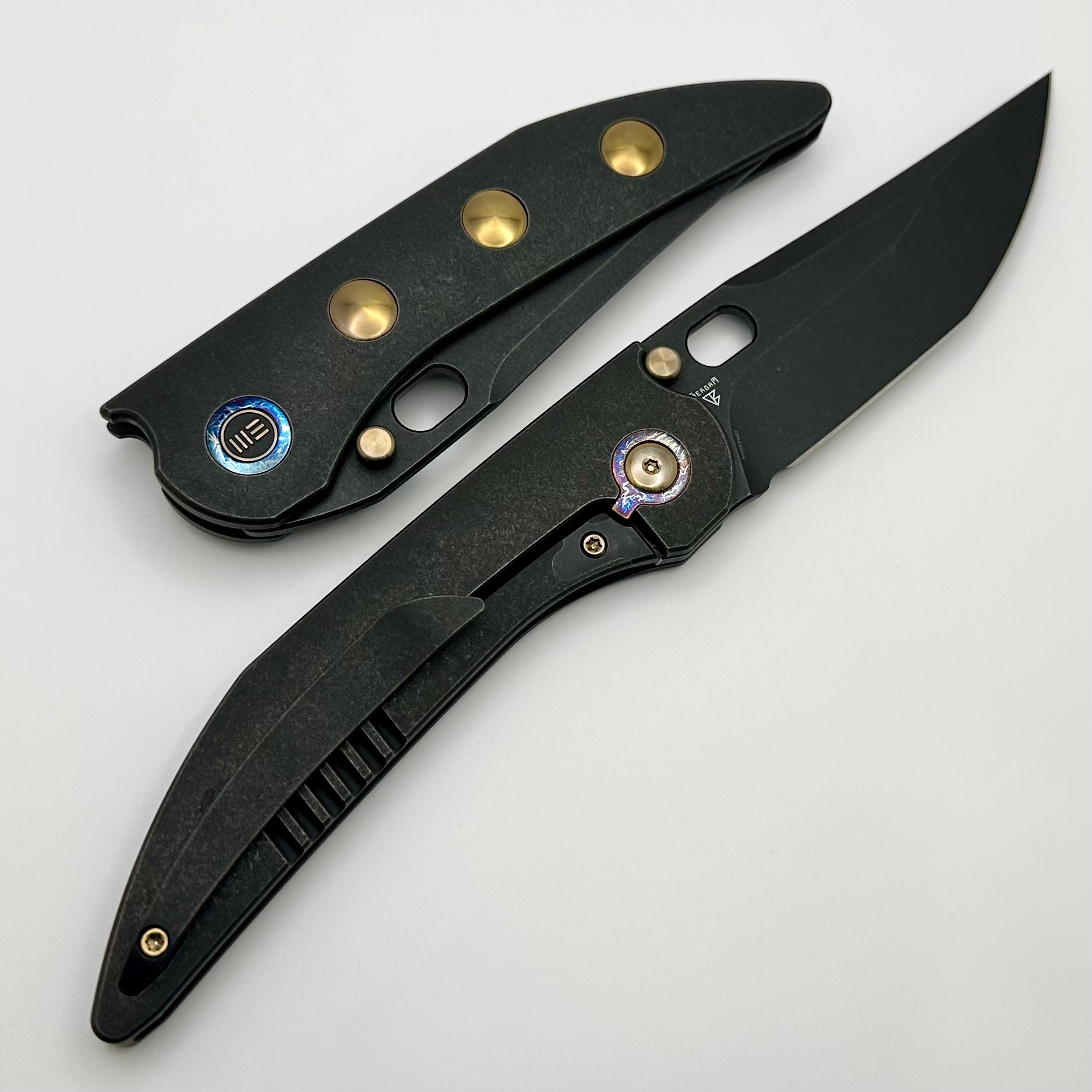 We Knife Attor Black Titanium Integral Handle w/ Golden Ti Inlays & Black Stonewash 20CV WE23037-1