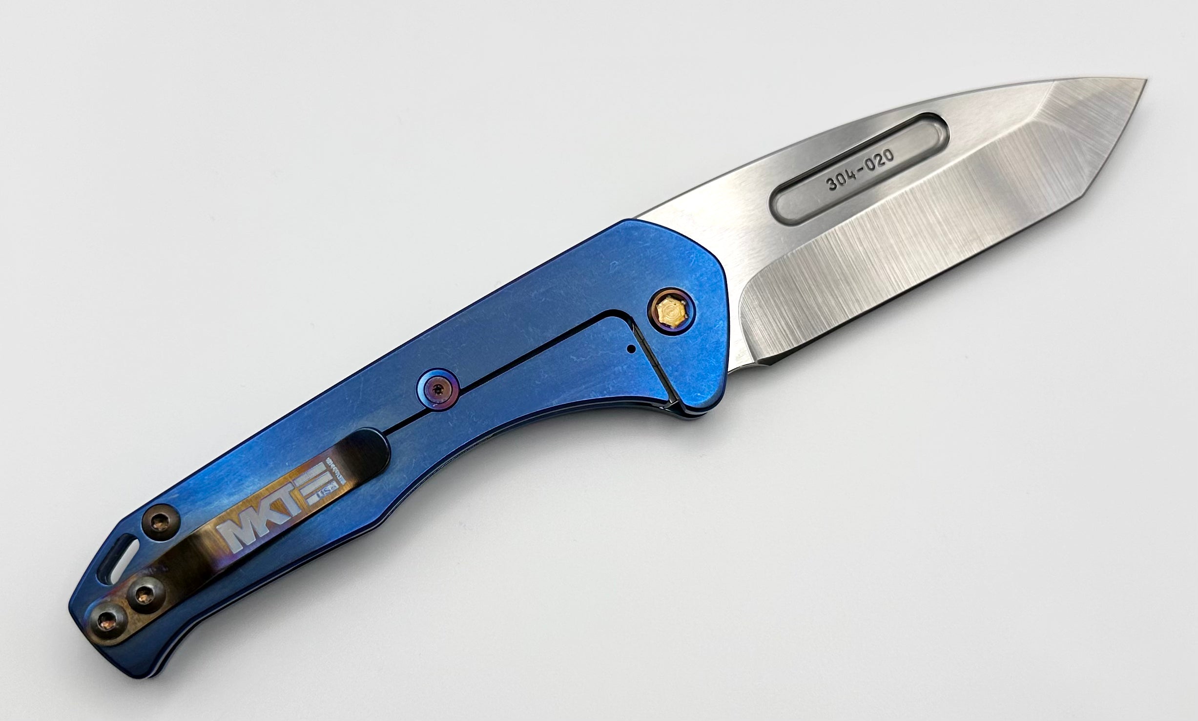 Medford Praetorian Slim S45VN Tumbled Tanto & Blue Tumbled Handles w/ Flamed Hardware/Clip