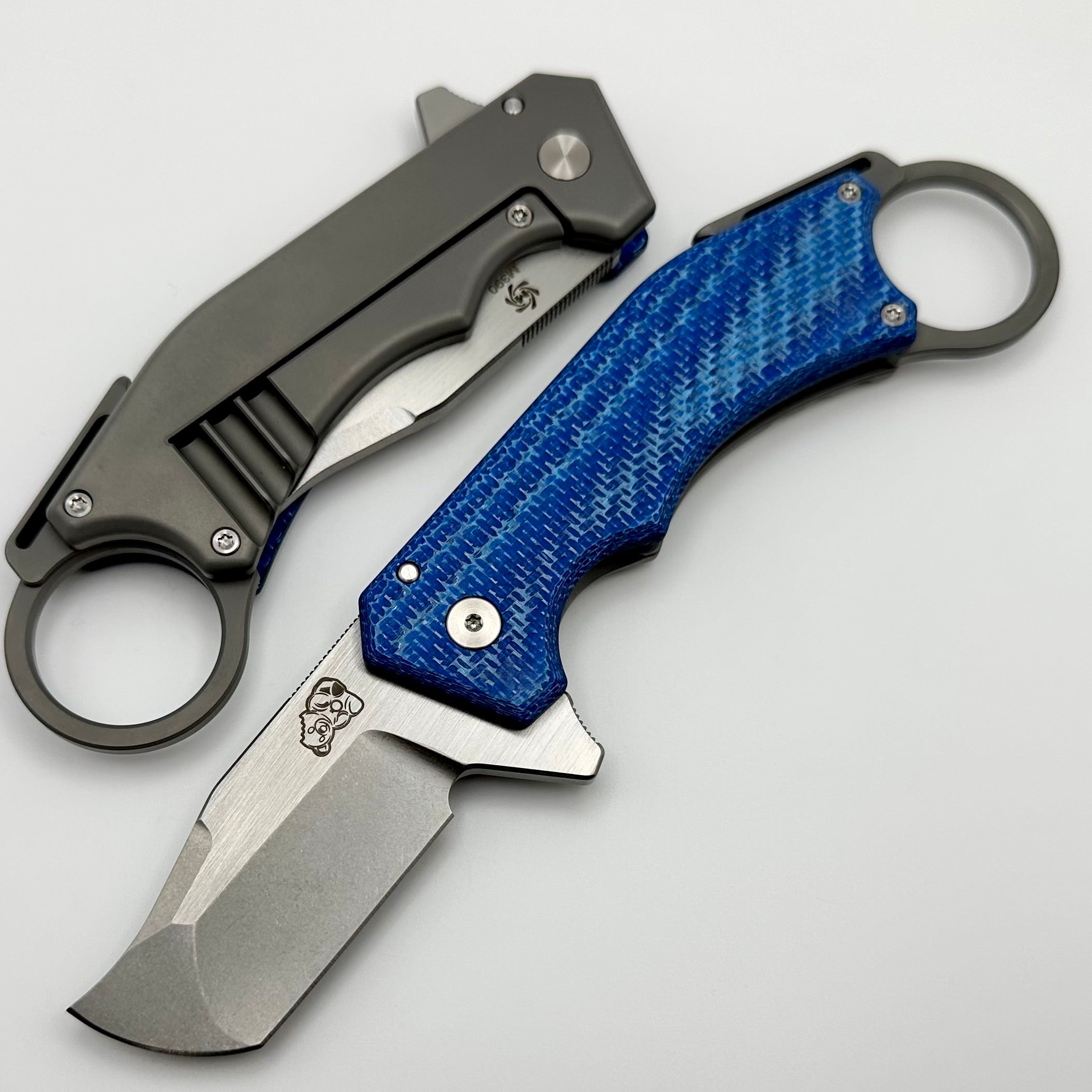 Mechforce Knives Jon Graham Collab Ringed Rhino Flipper Blue Carbon Fiber & M390