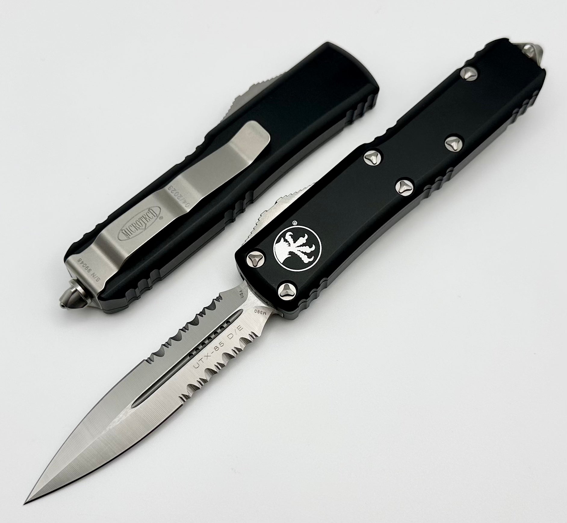 Microtech UTX-85 Double Edge Satin Partial Serrated & Black 232-5