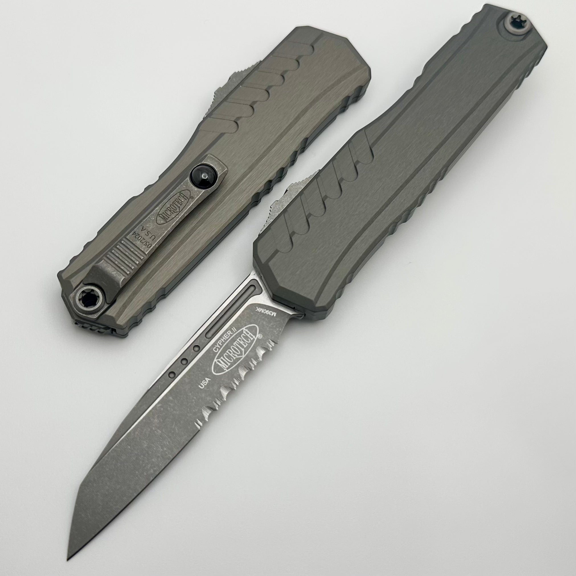 Microtech Cypher II S/E Partial Serrated Apocalyptic Natural Clear 1241-11APNC