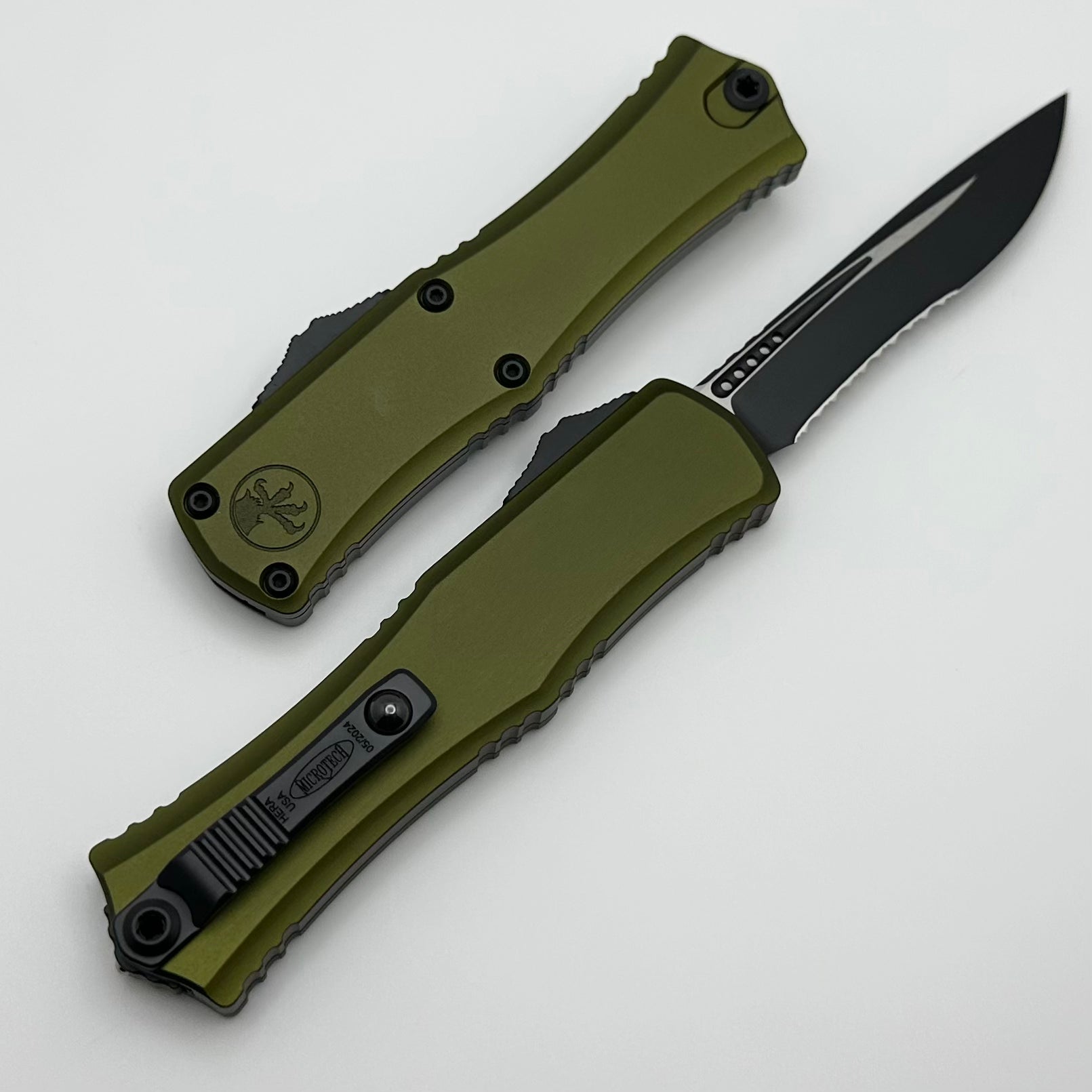 Microtech Knives Hera II Mini Black Partial Serrated Recurve M390MK w/ OD Green Handle 1705M-2OD