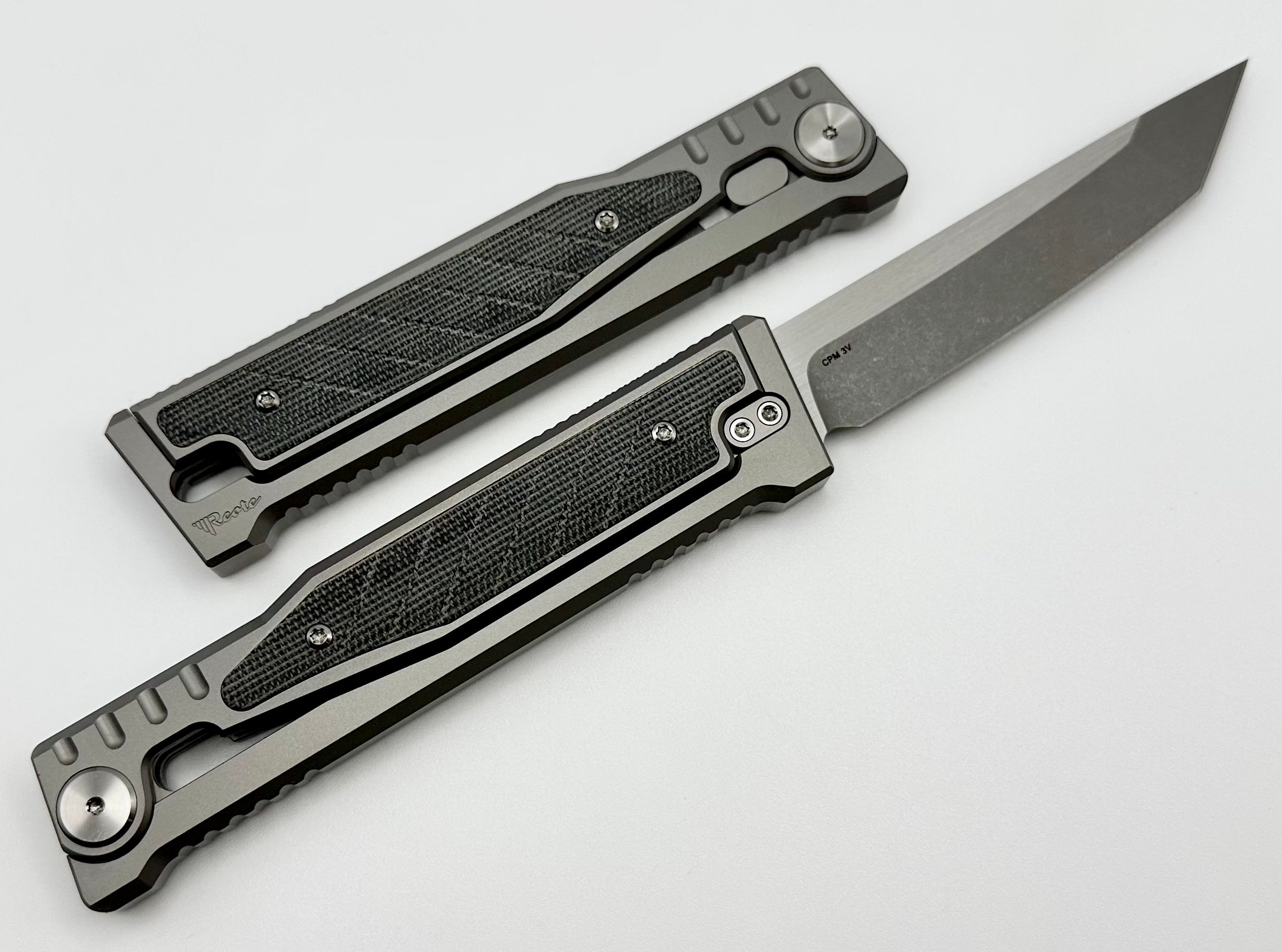 Reate EXO Exoskeleton Design Titanium/Black Micarta & CPM-3V Tanto