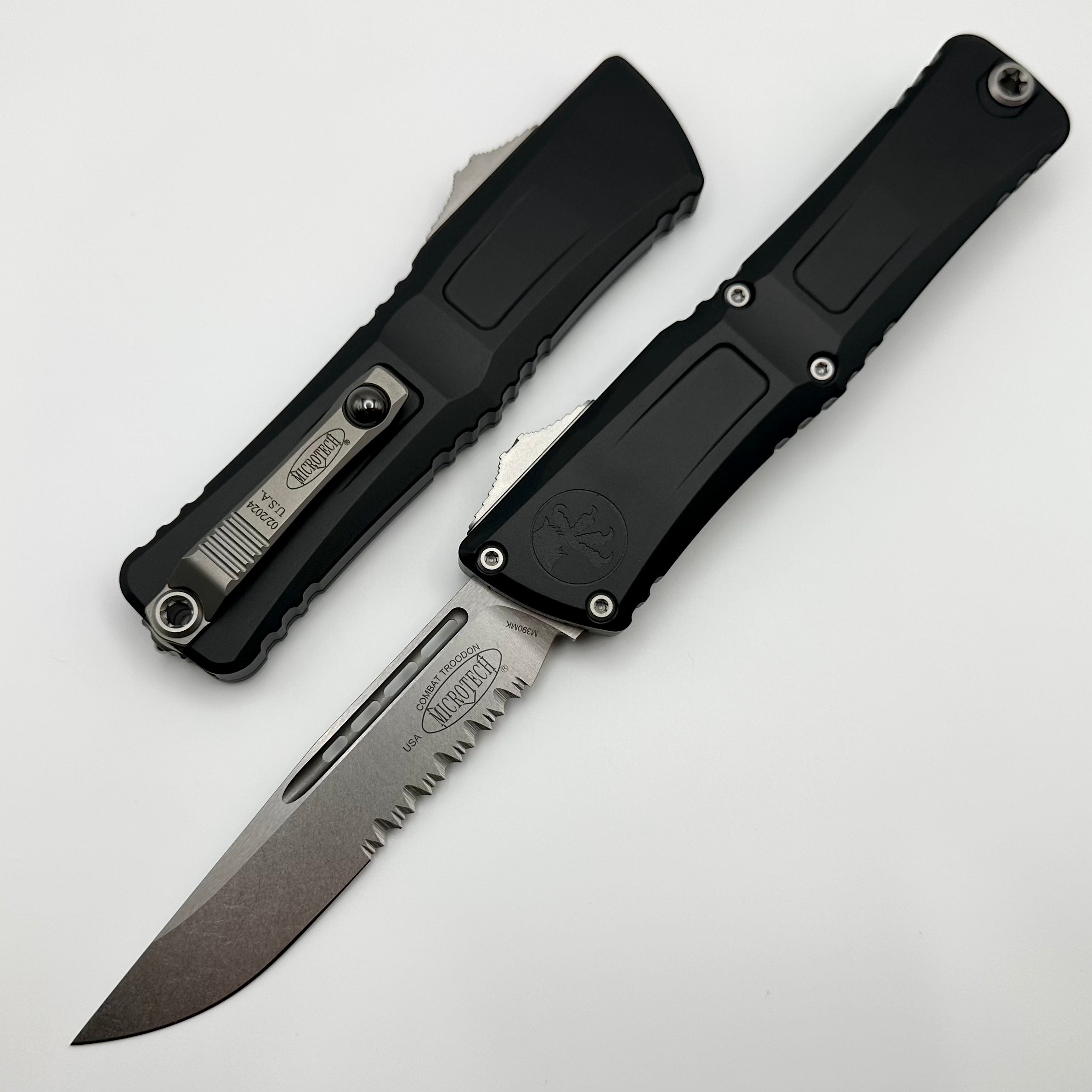 Microtech Knives Combat Troodon Gen III Stonewash Partial Serrated Single Edge w/ Black Handle 1143-11