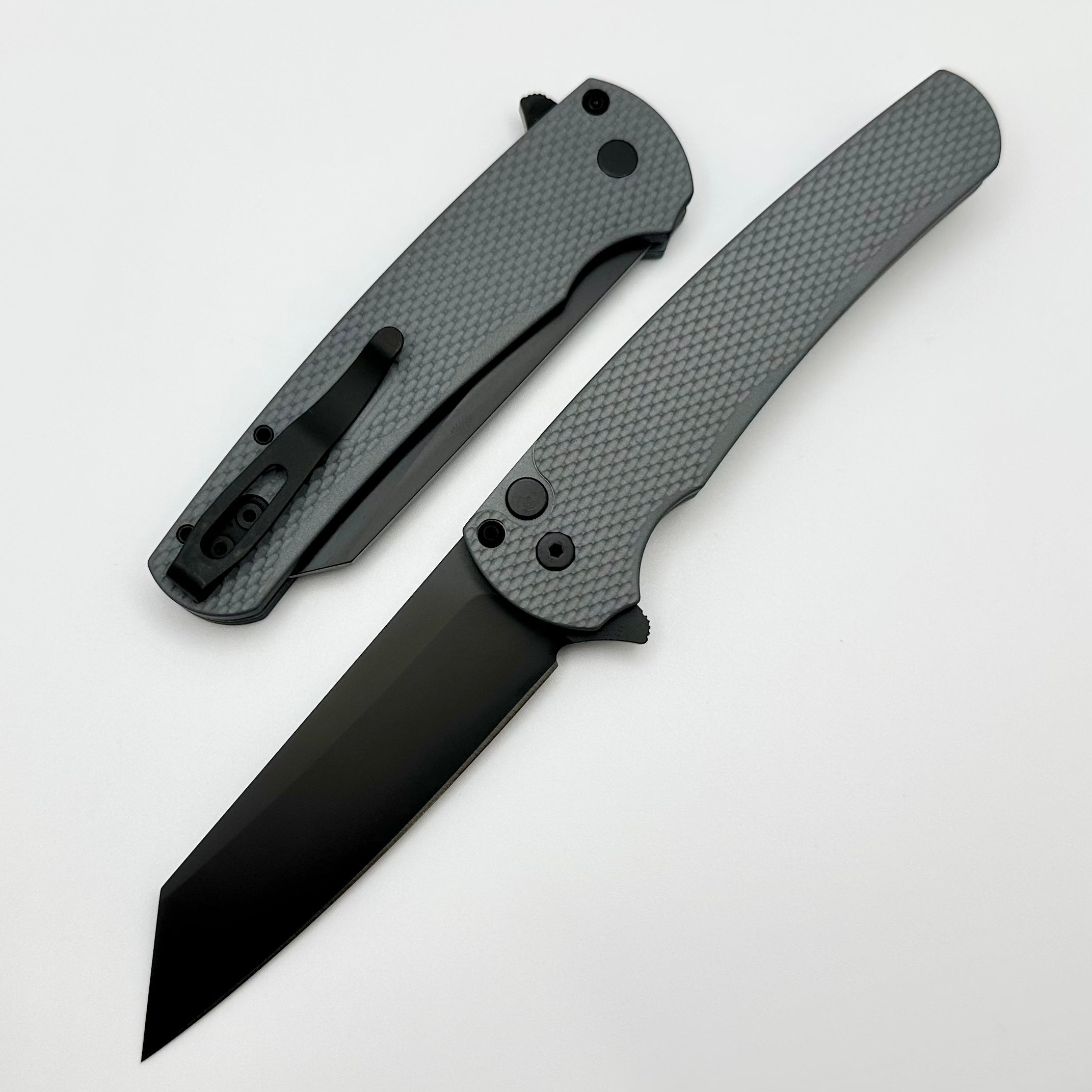 Pro-Tech Malibu Textured Grey Handle w/ Black Hardware & DLC 20CV Reverse Tanto Blade 5206-GREY