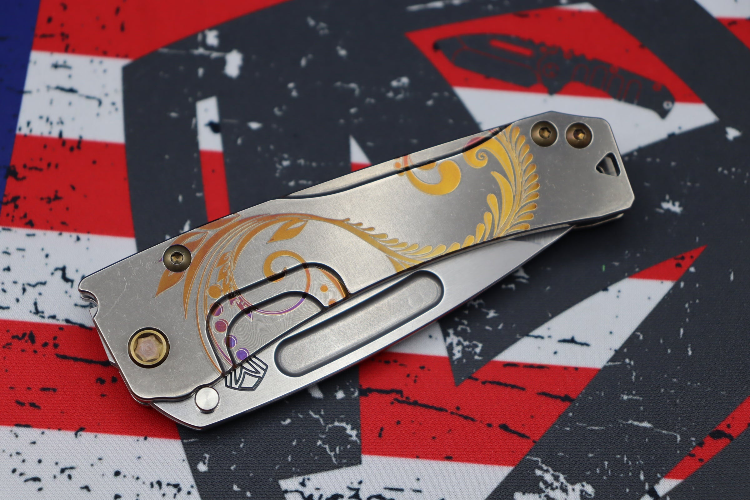 Medford Knife Slim Midi Tumbled Drop Point S35 w/ Filigree Handles & Bronze Hardware/Clip