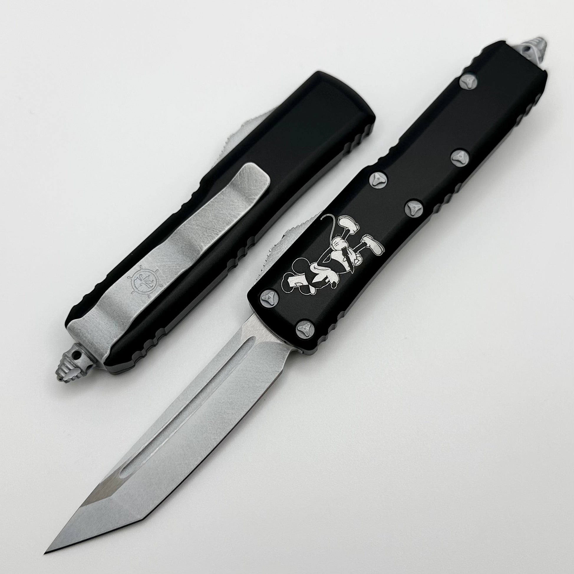 Microtech UTX-85 Steamboat Willie Black Handle w/ Dirty White Accents 233-1SB