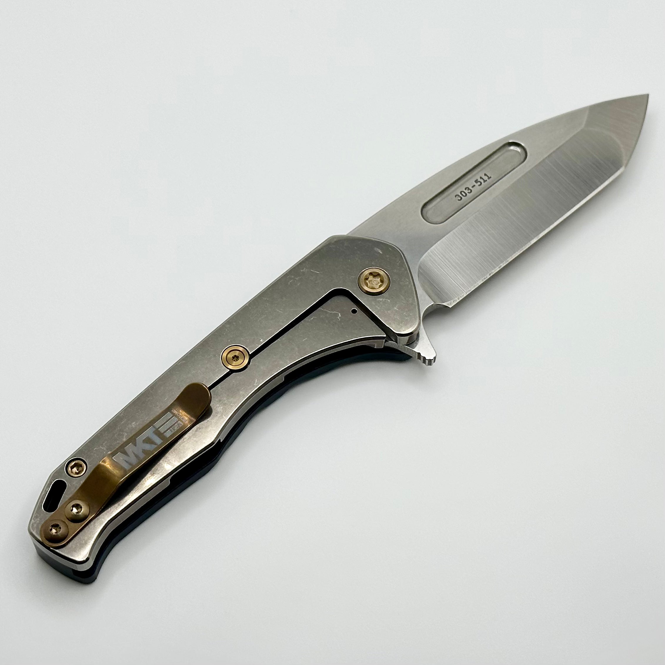 Medford Praetorian Swift FL Framelock w/ Tumbled Tanto S45VN & Blue Aluminum Handle w/ Tumbled Spring & Bronze Hardware/Clip