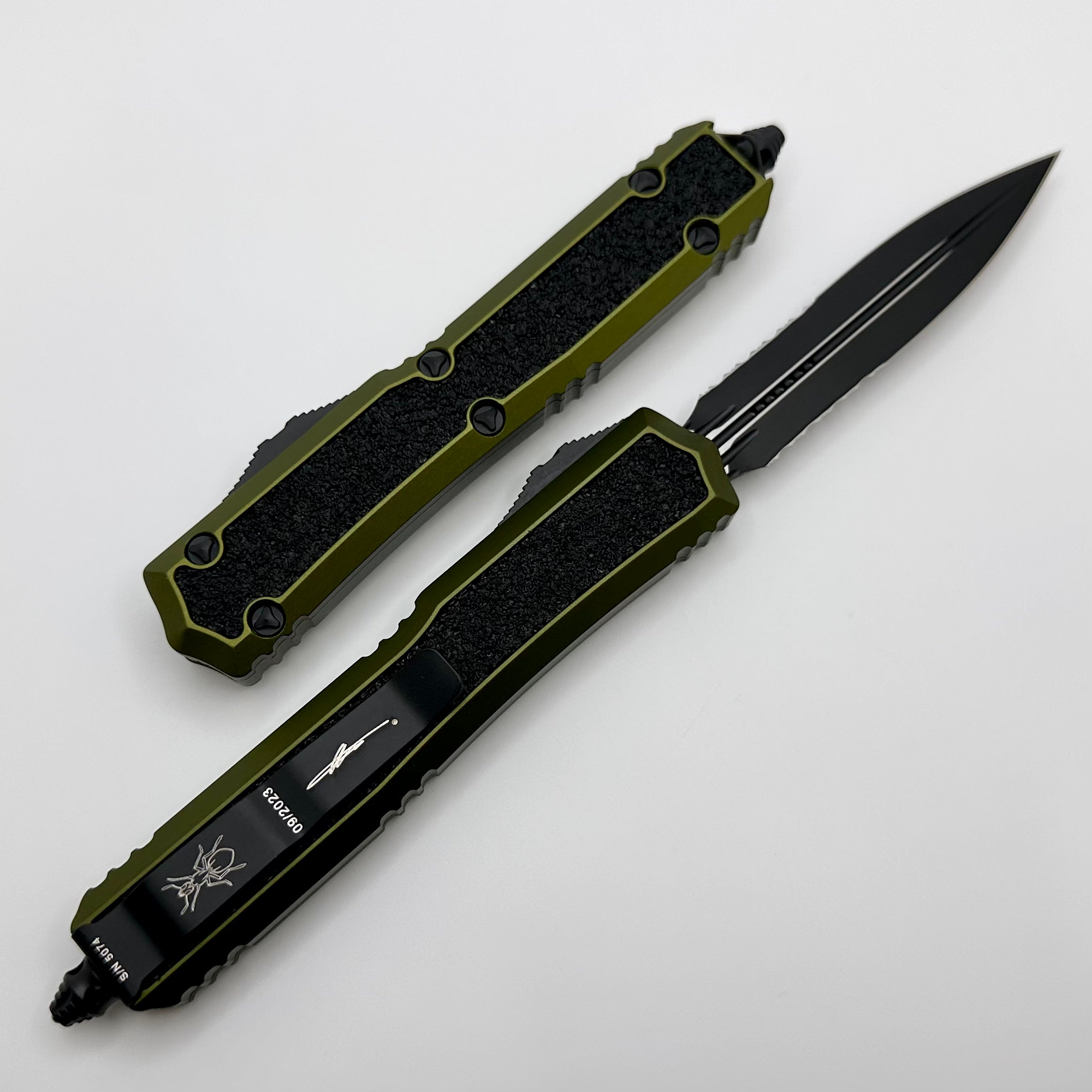 Microtech Makora OD Green & Black Double Edge Partial Serrated Nickel Boron Internals Signature Series 206-2ODS