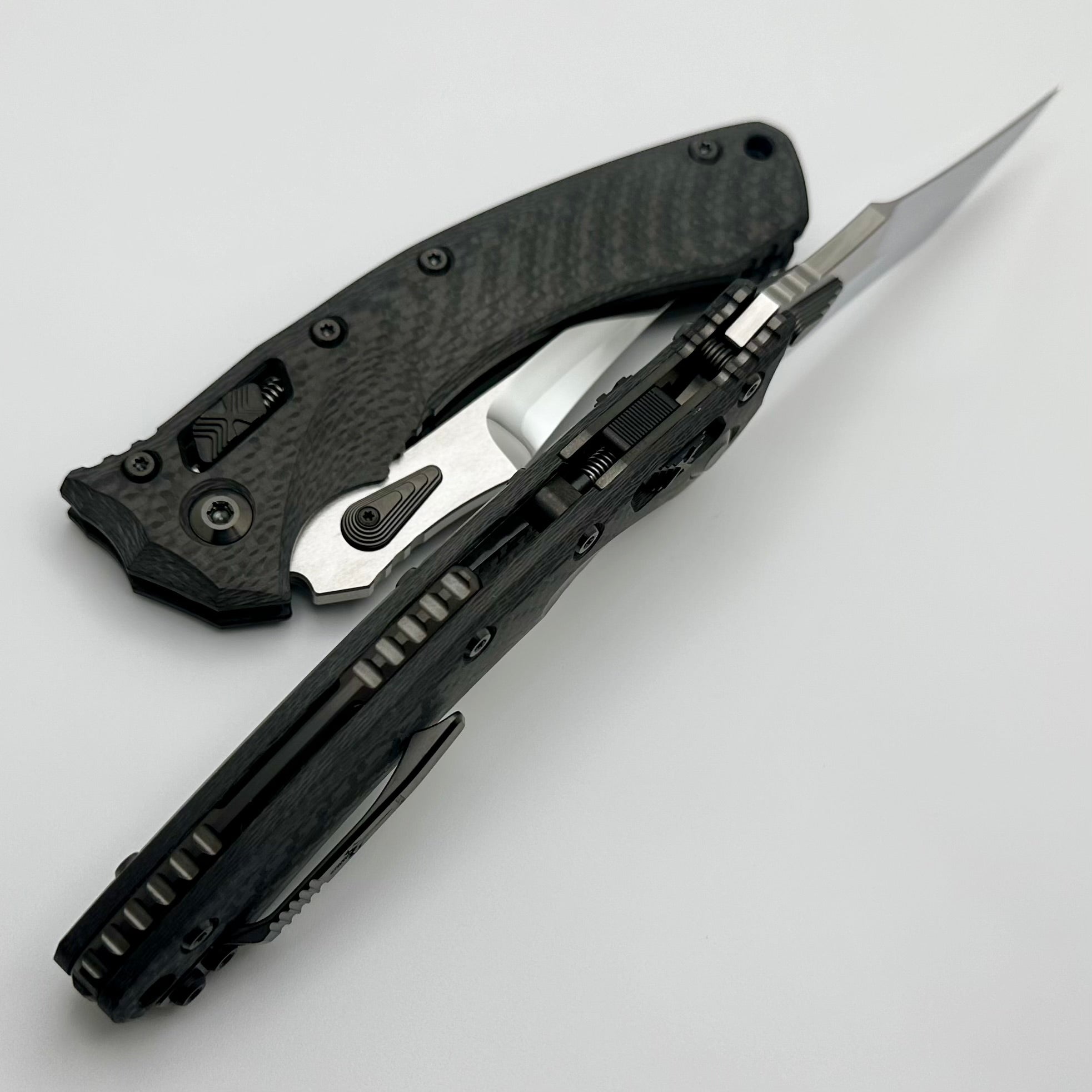 Marfione Custom Knives Amphibian Persian RAM-LOK Mirror Polish M390 & Carbon Fiber Handles w/ DLC Two Tone Hardware