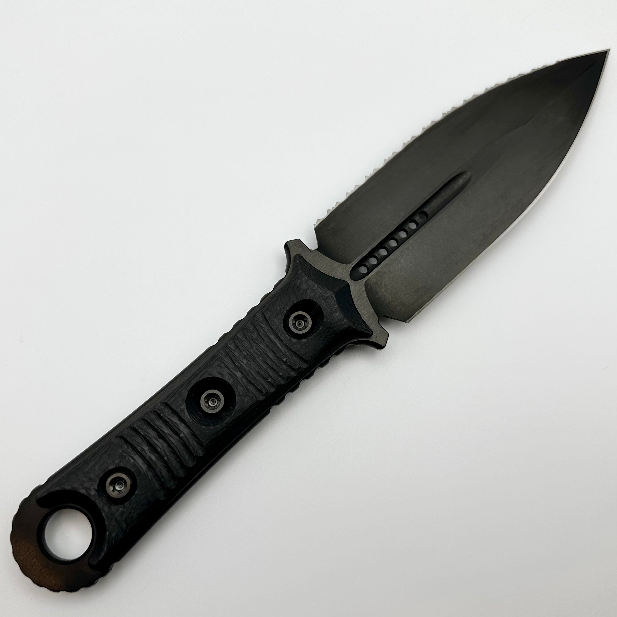 PRE OWNED Microtech Knives & Borka Blades SBD DLC Full Serrated & Carbon Fiber 201-3DLCCFS PRE OWNED