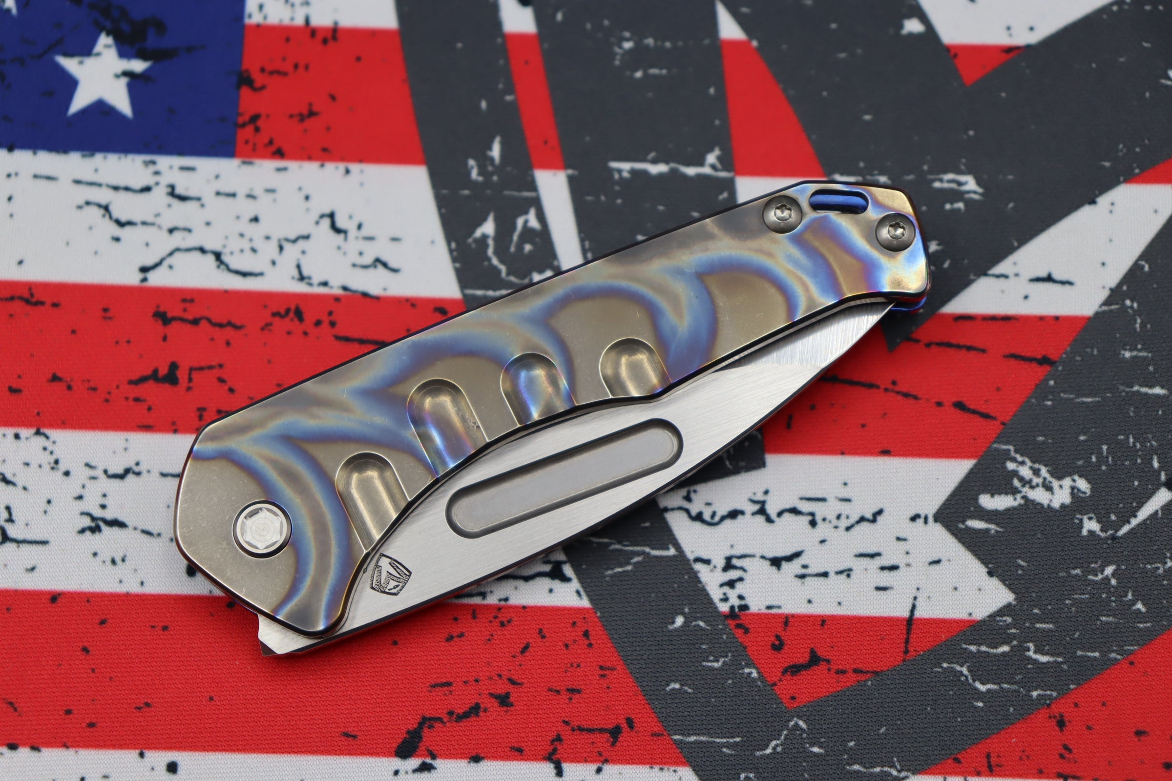 Medford Praetorian Slim Tumbled S35VN Drop Point & Flamed Handle w/ Blue