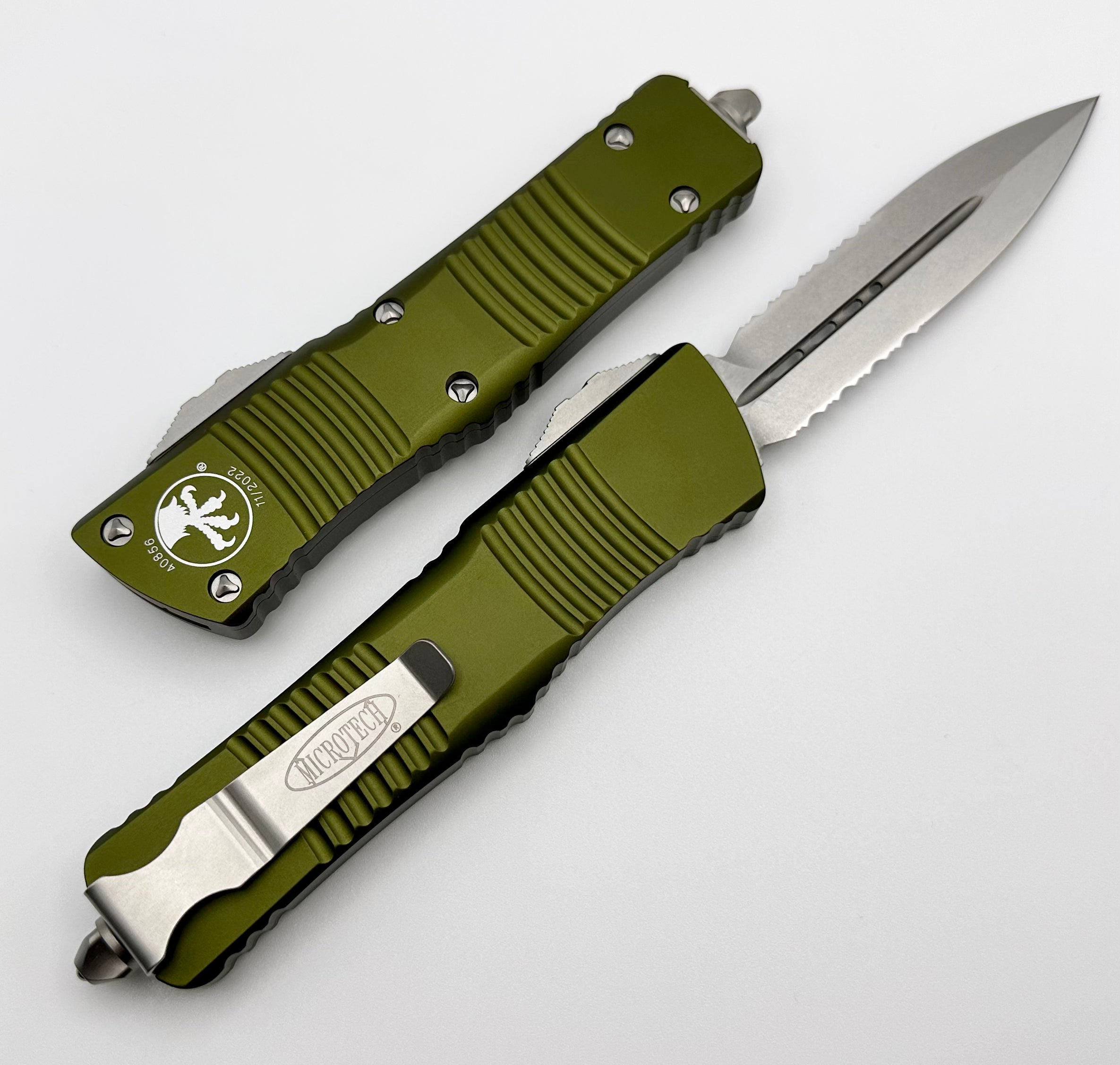 Microtech Combat Troodon OD Green w/ Double Edge Stonewash Partial Serrated 142-11OD