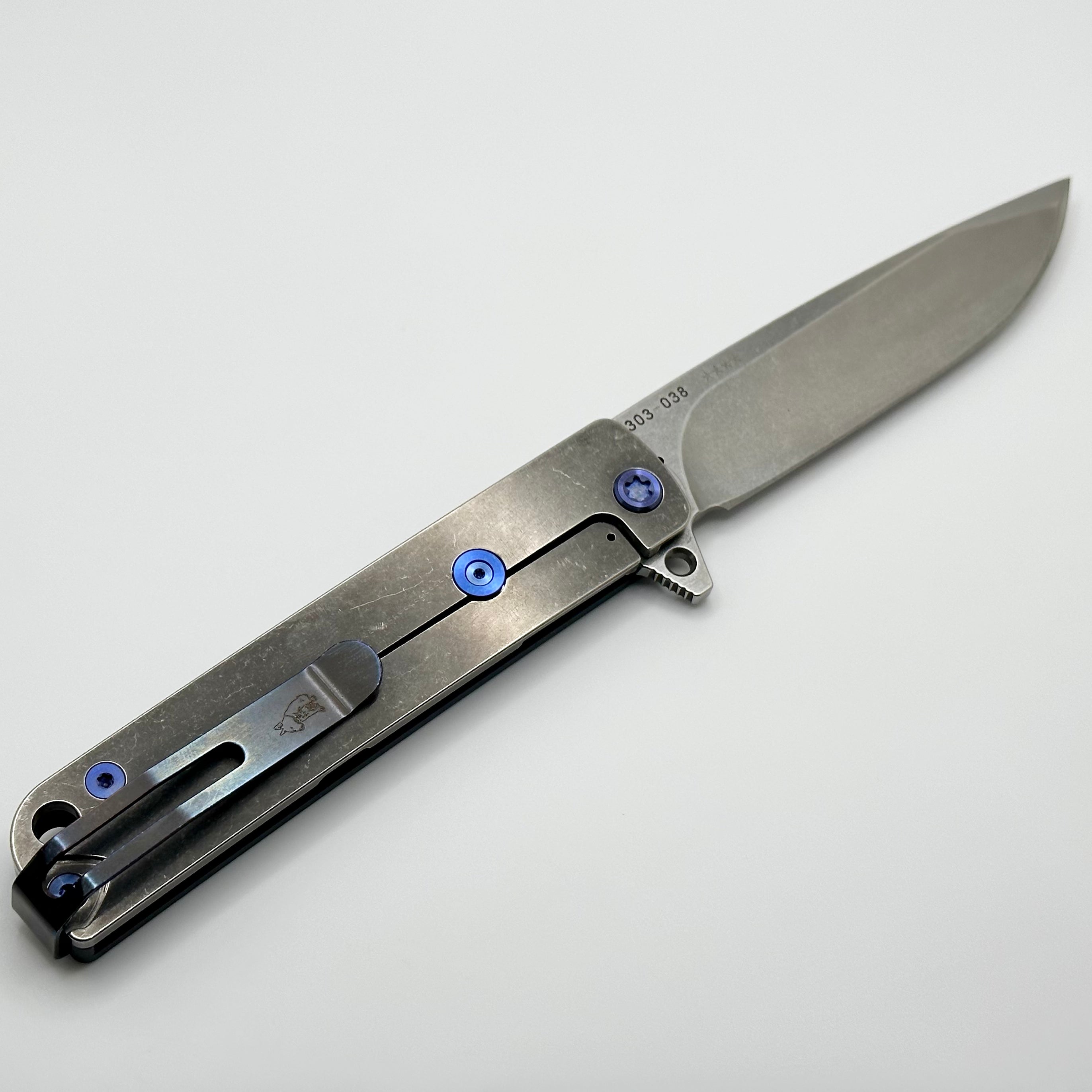 Medford M-48 Blue Aluminum Handle w/ Tumbled Spring & Blue Hardware/Clip & Tumbled S45VN