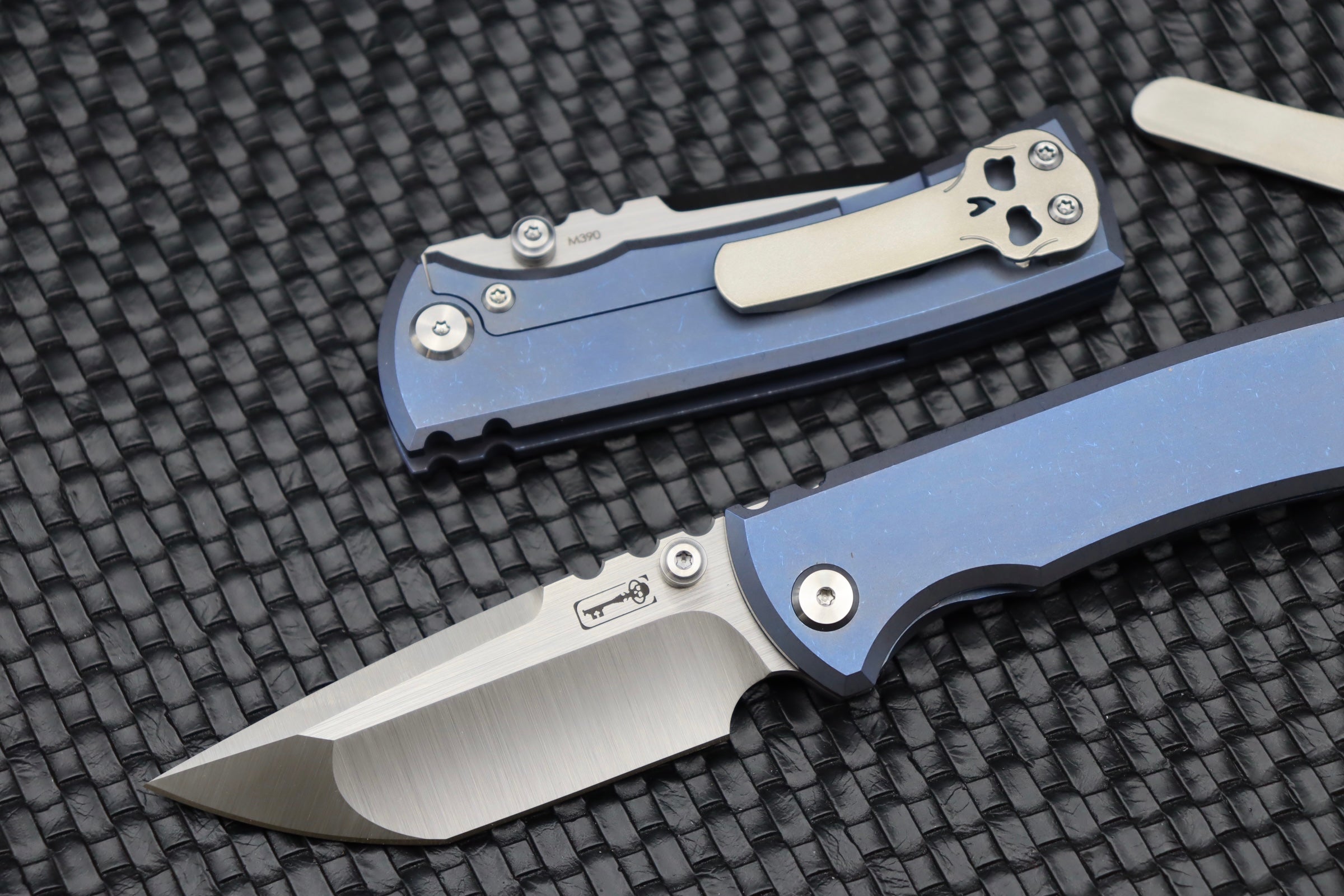 Chaves Knives Redencion Street Tanto Blue Exclusive with Orange Peel Clip