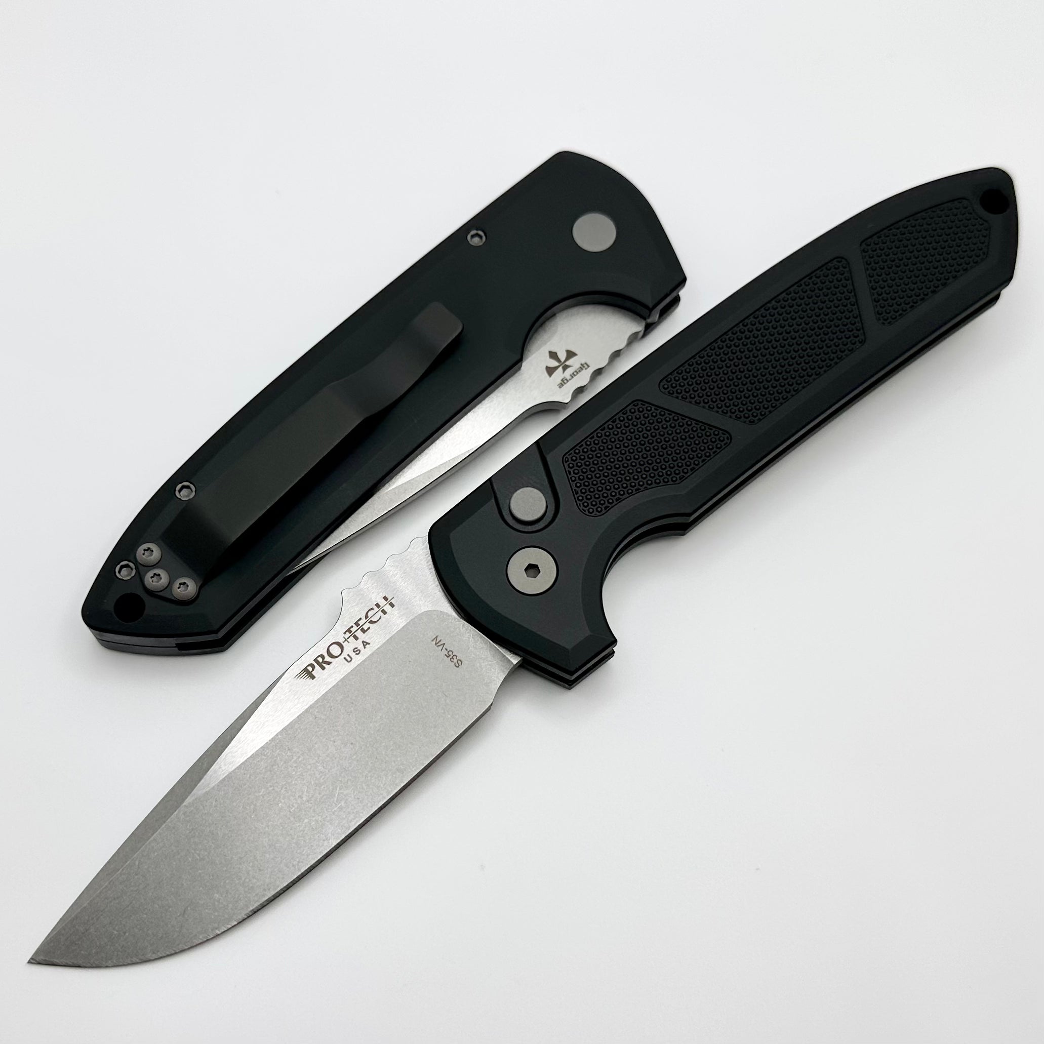 Pro-Tech Les George Rockeye Black Knurled Handle & Stonewash CPM-S35VN LG305