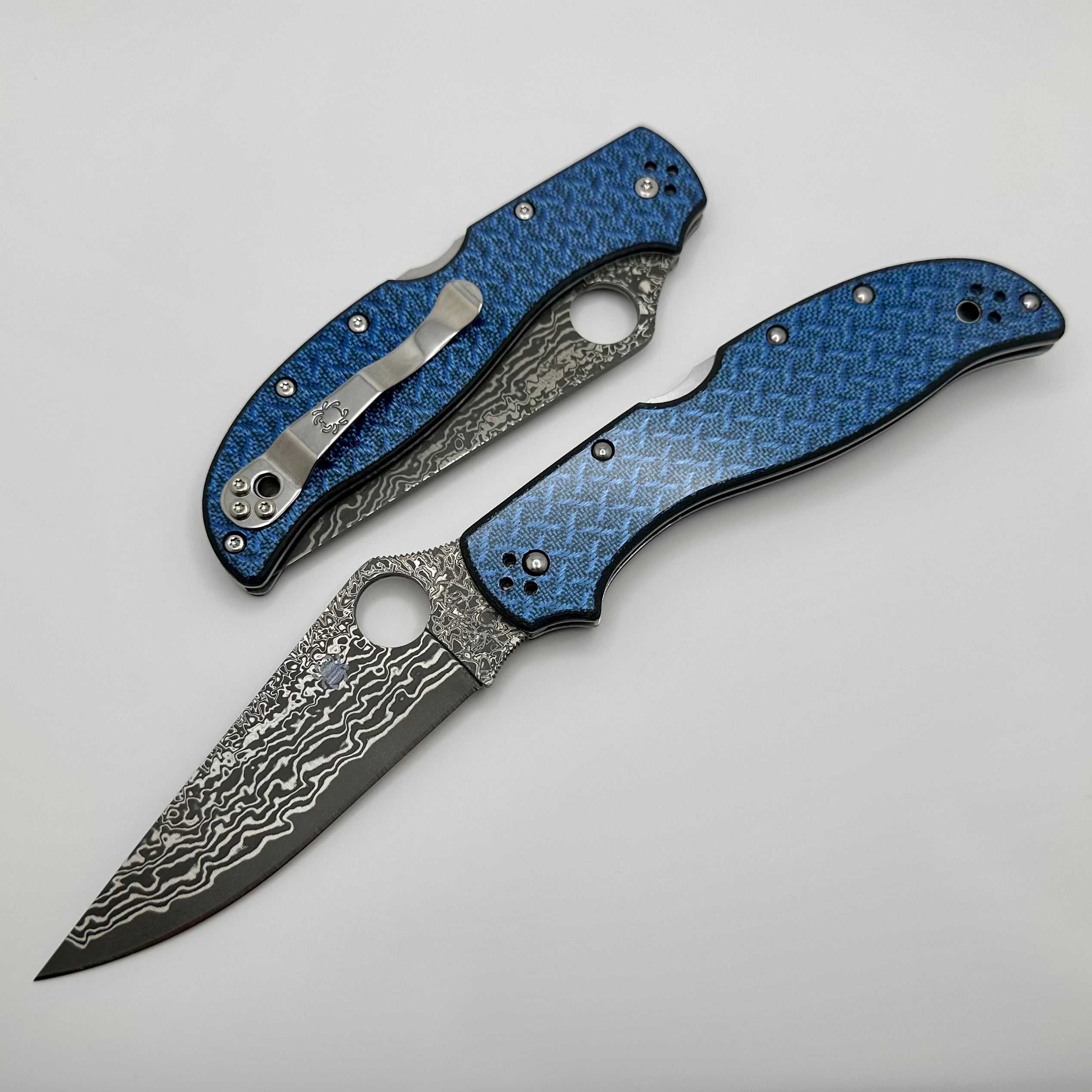 Spyderco Stretch 2 XL Blue Nishijin Glass Fiber Damascus Sprint Run C258GFBLP