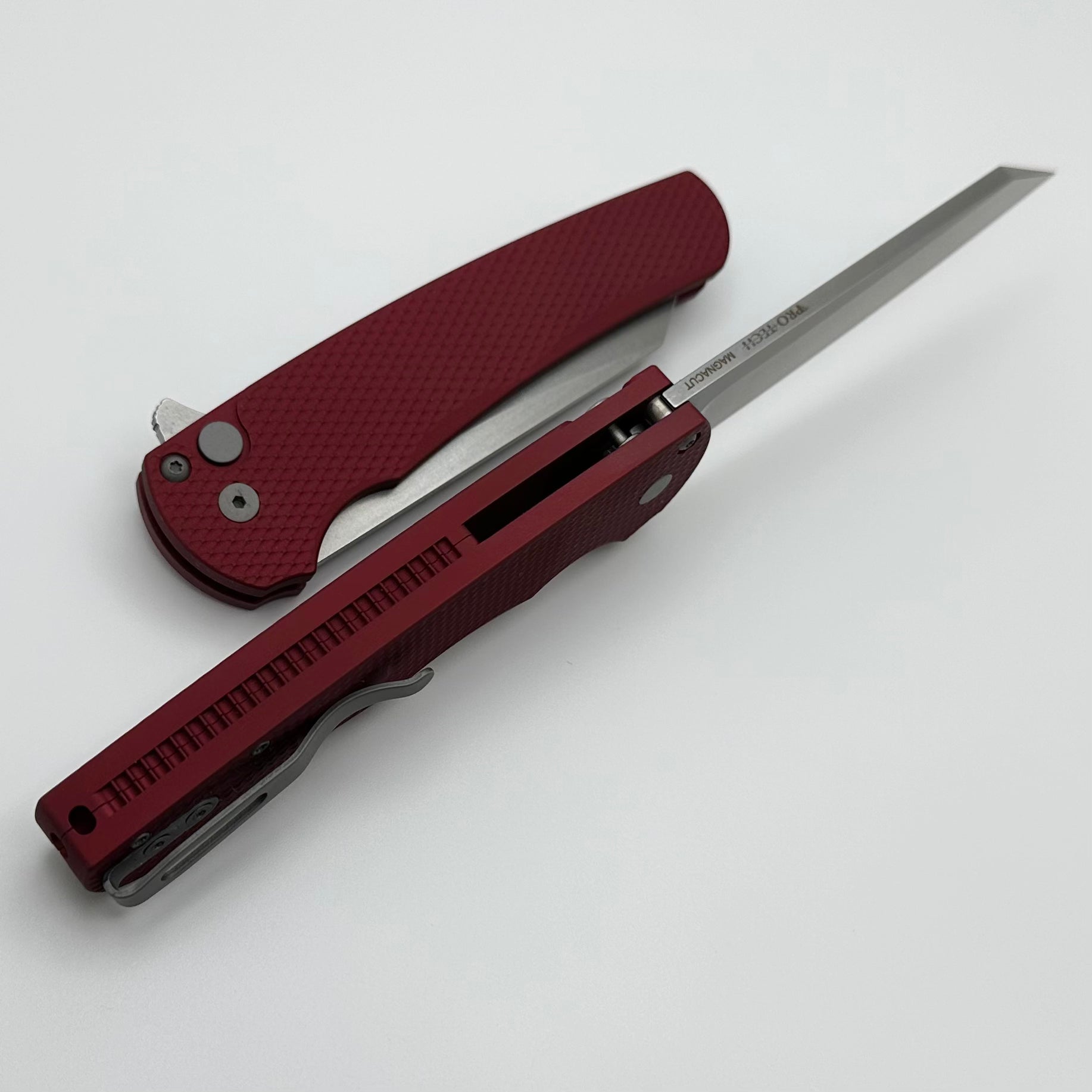 Pro-Tech Malibu Red Textured Handle & Stonewash MagnaCut Reverse Tanto Blade 5405-Red