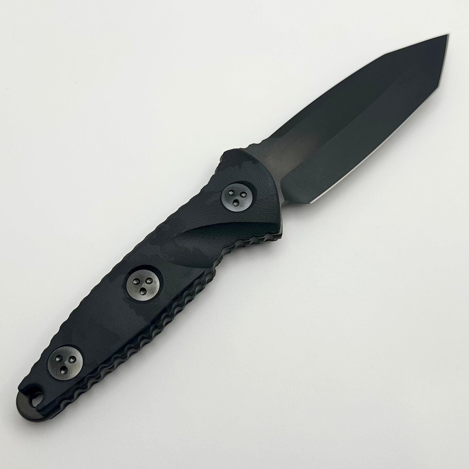 Microtech Socom Alpha Mini Tanto Black DLC & Urban Camo Handles Signature Series 114M-1DLCTUCS