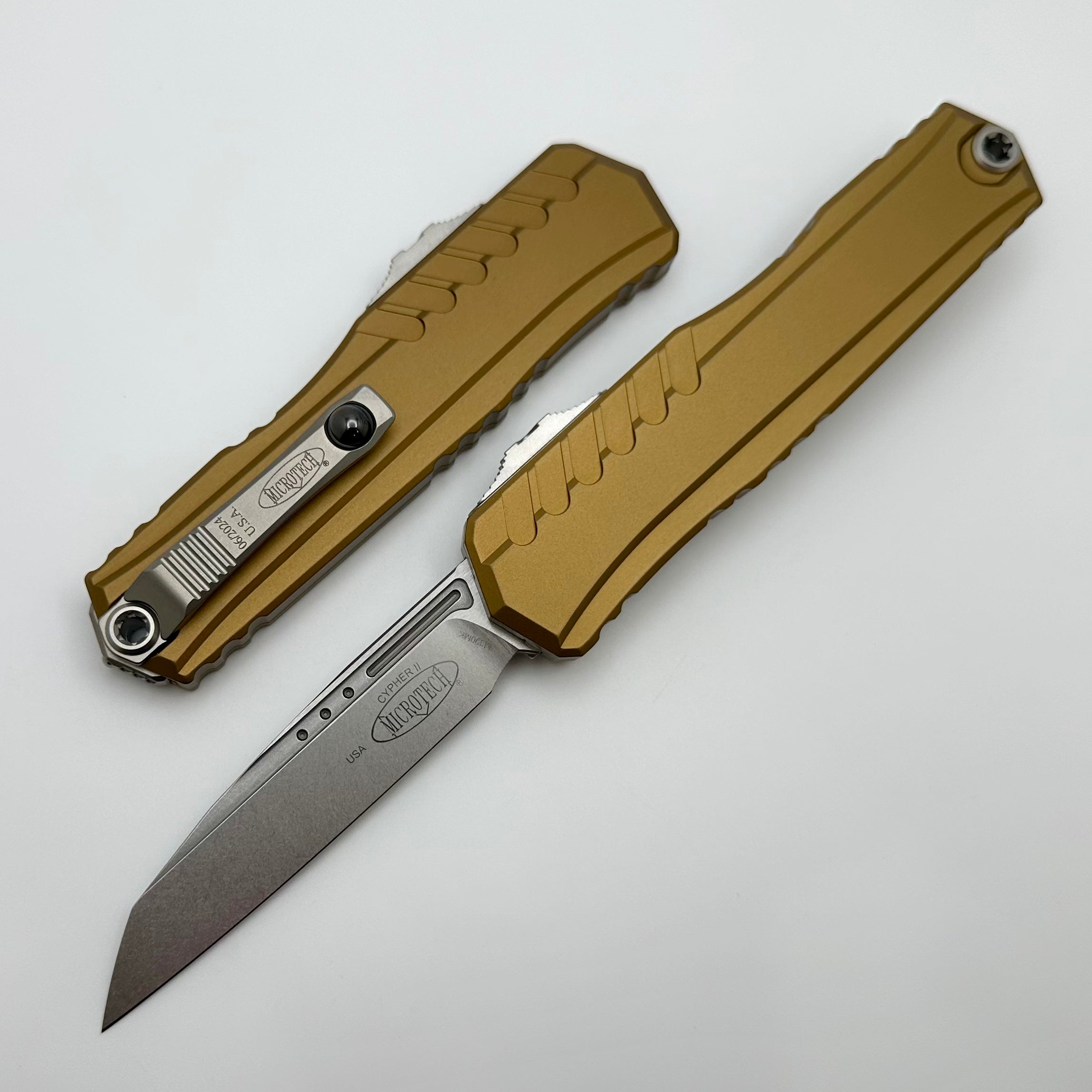 Microtech Cypher II S/E Stonewash Standard & Tan Handle 1241-10TA