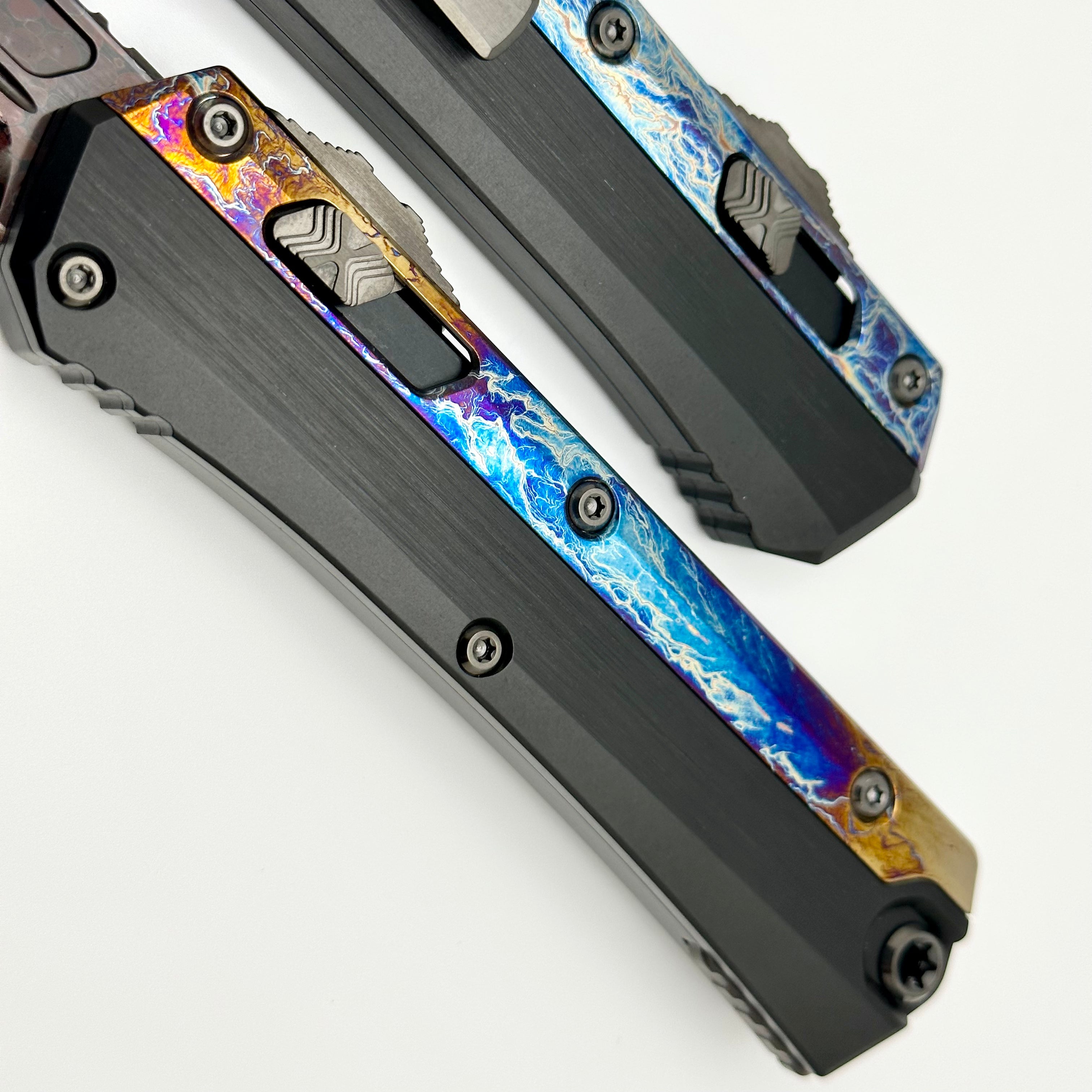 Marfione Custom Knives Glykon Hot Blued Dragonskin Bertie Rietveld Ball Bearing Damascus w/ Galactic Acid Overlays